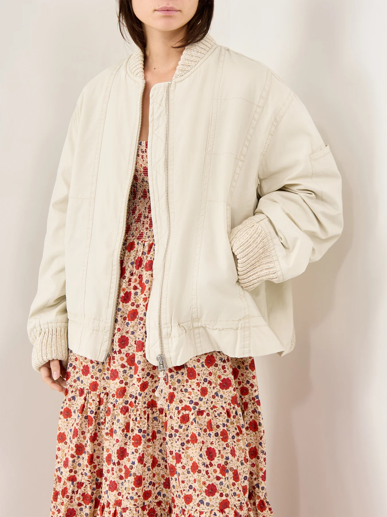 Jax Washed Bomber Jacket Almond - Image 4