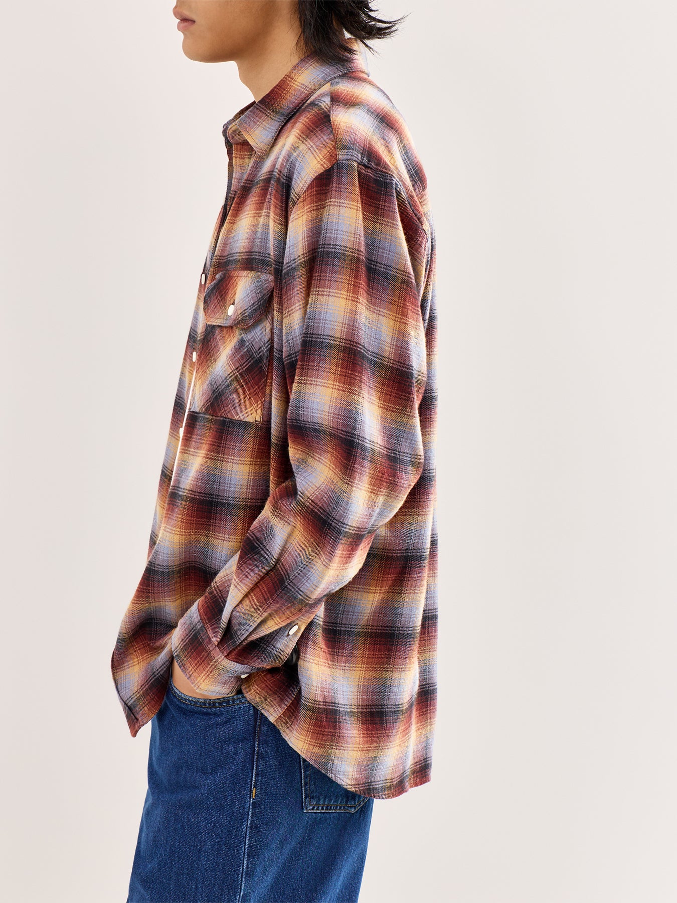 Flannel Check Work Shirt Brown - Image 3