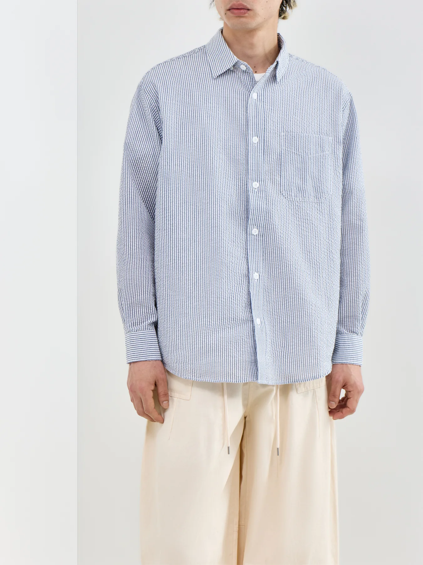 Stripe Seersucker Shirt Blue - Image 4