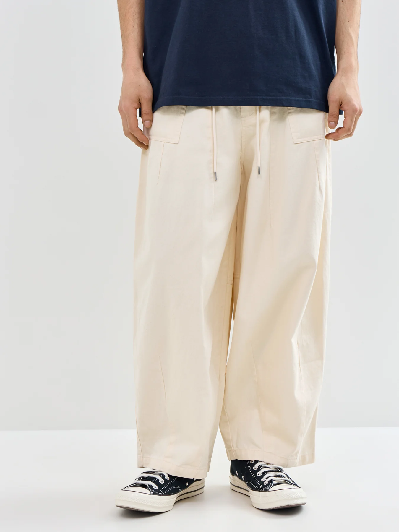 Twill Balloon Trousers Cream - Image 4