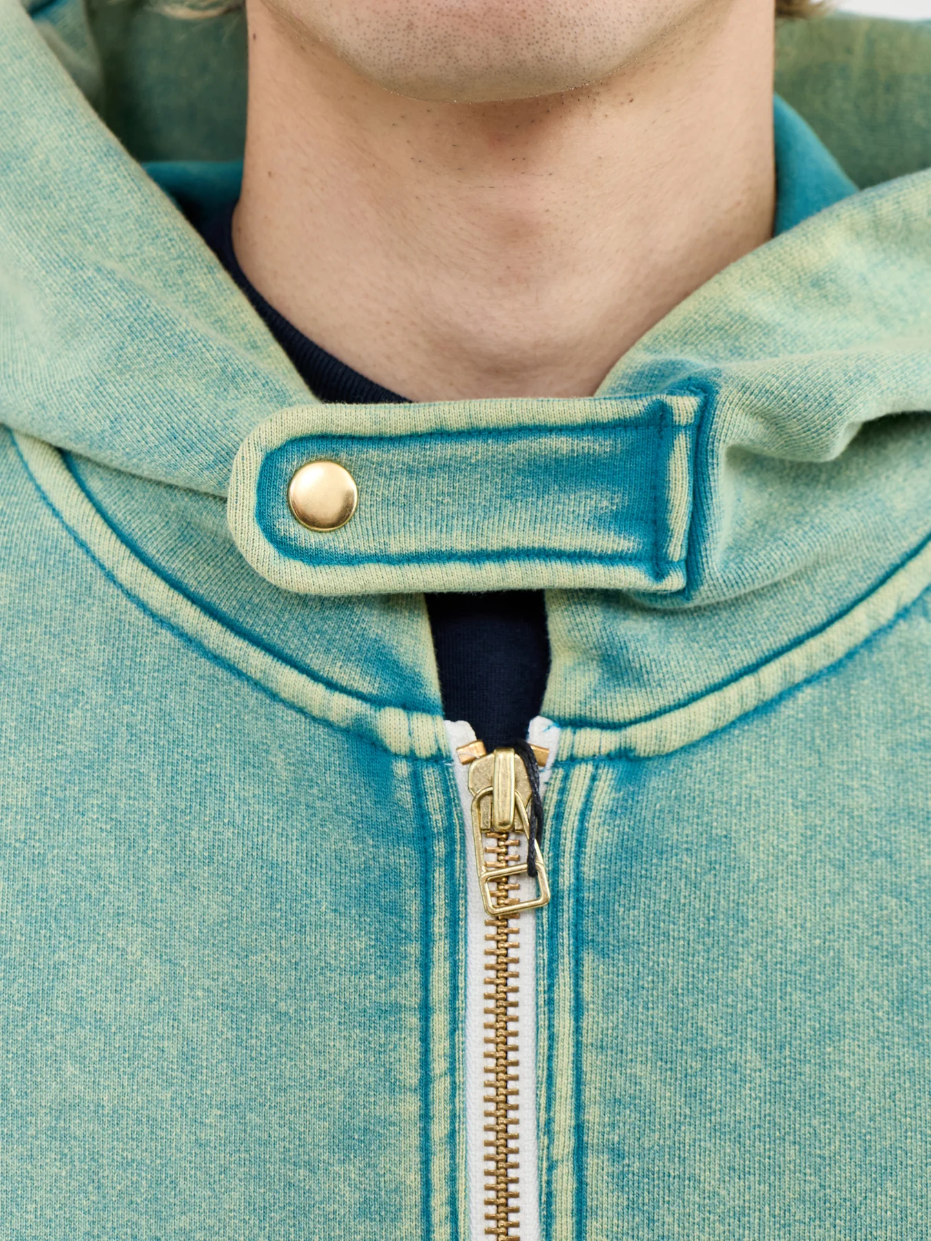 Vintage Dyeing Zip Parka Blue - Image 3