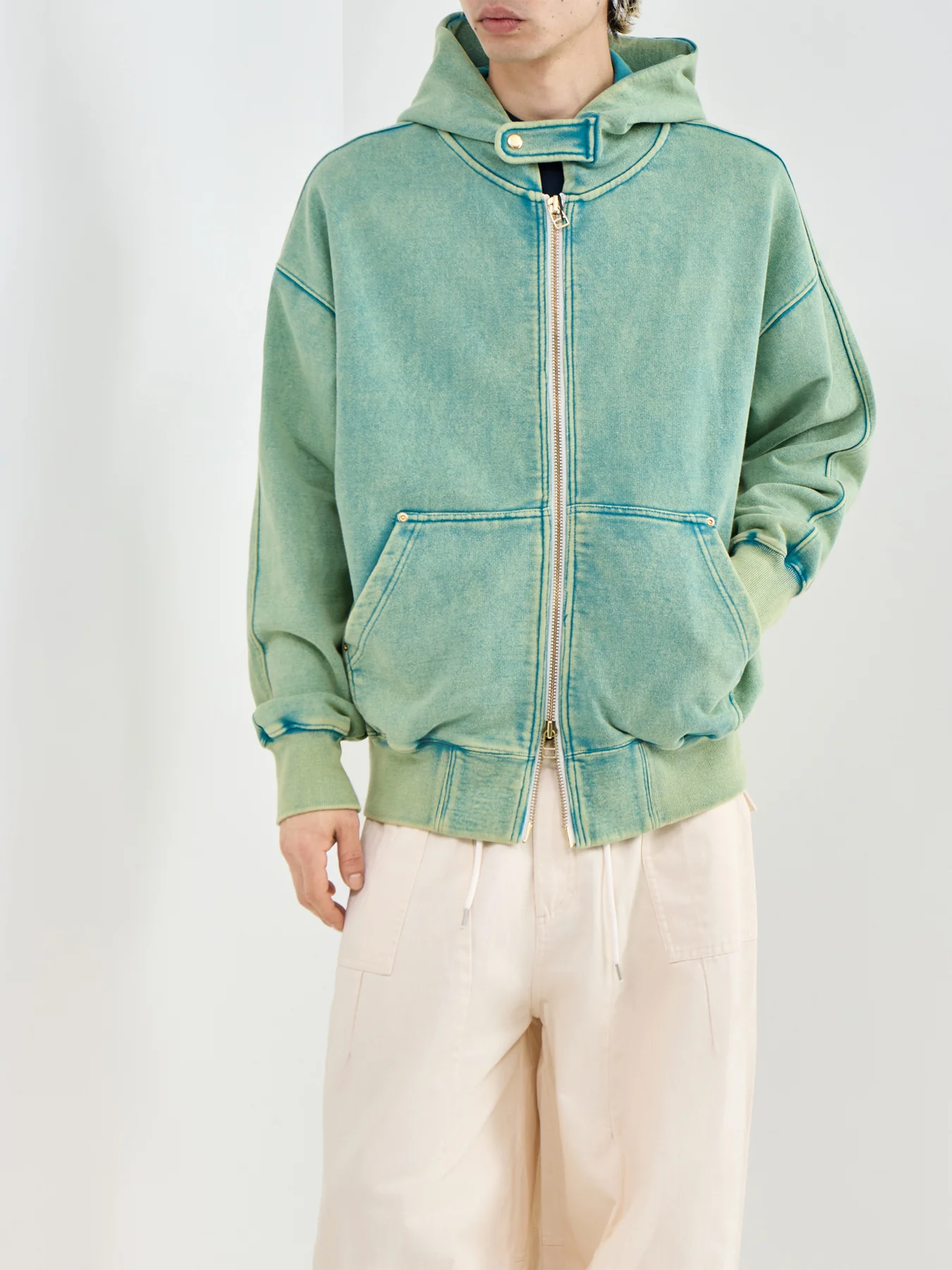 Vintage Dyeing Zip Parka Blue - Image 4