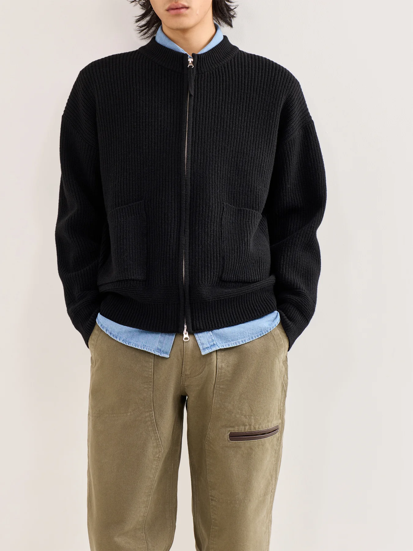 Wool Deck Zip-Up Cardigan Black - Image 4