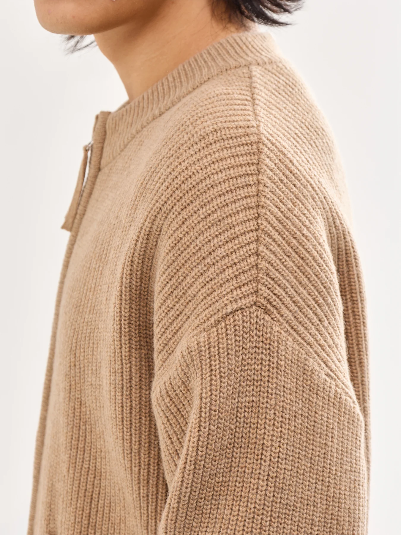 Wool Deck Zip-Up Cardigan Beige - Image 3