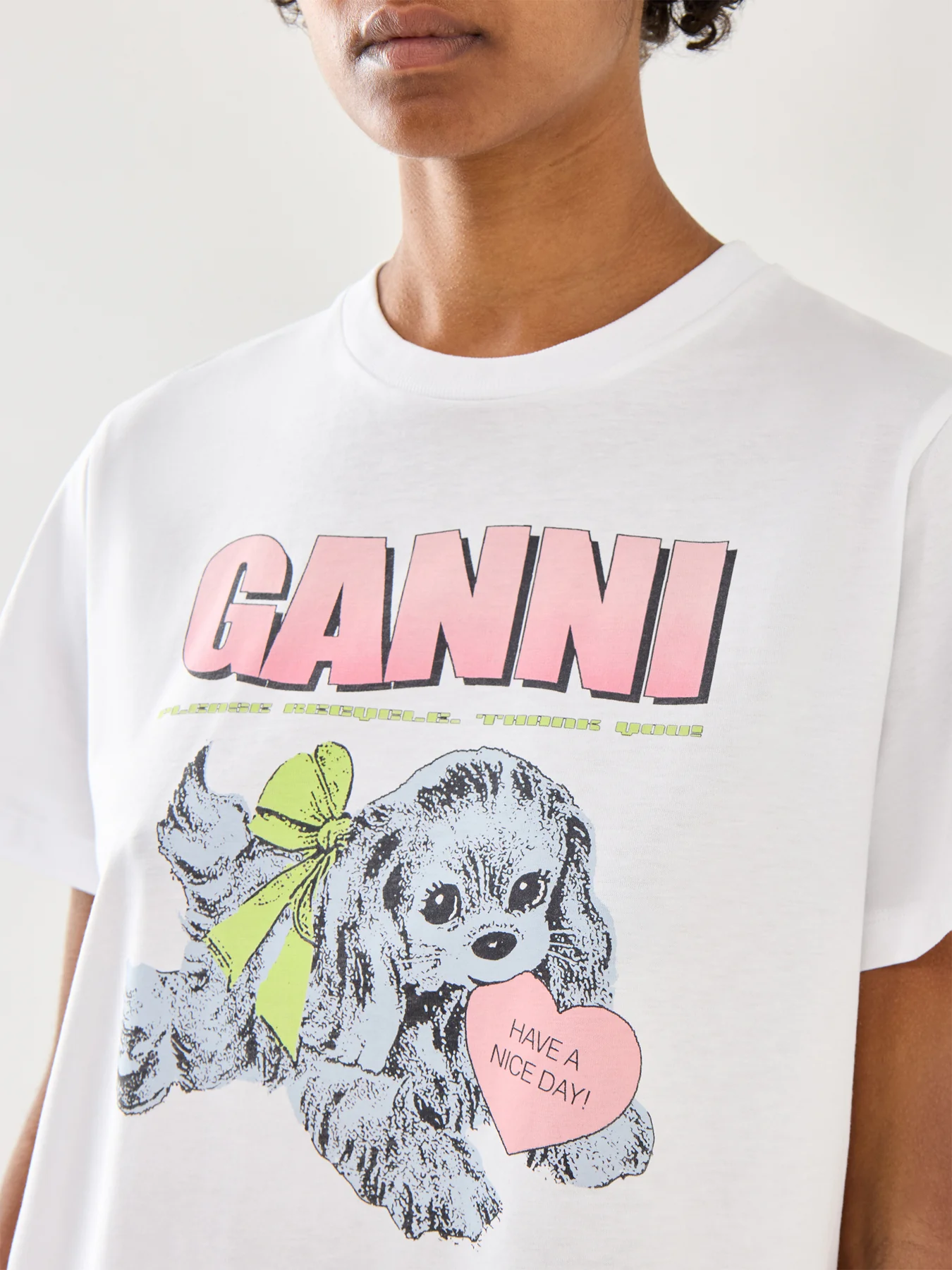 Basic Cotton Jersey Neon Puppy T-Shirt White - Image 3