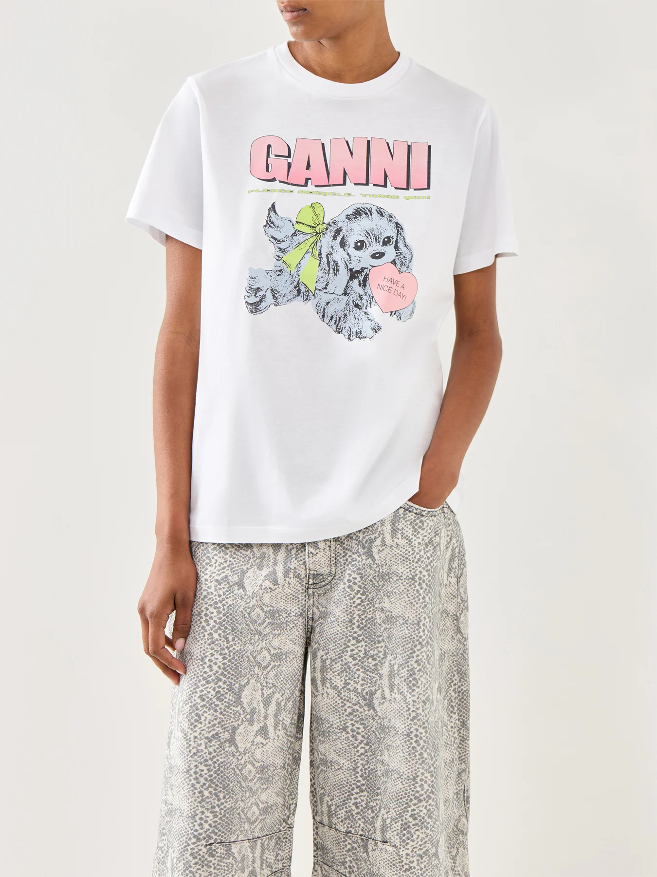 Basic Cotton Jersey Neon Puppy T-Shirt White - Image 4