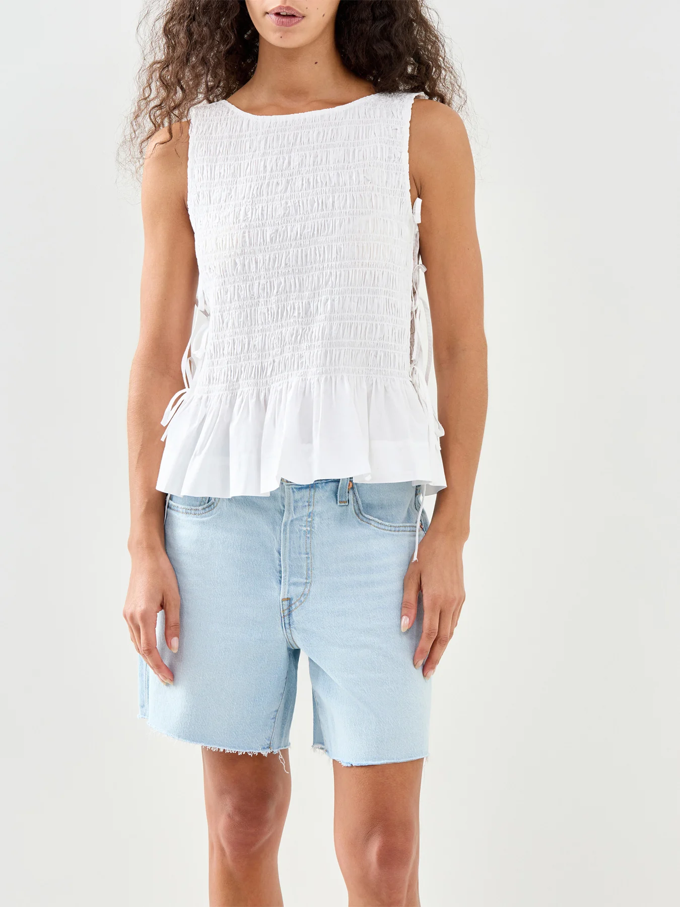 Cotton Poplin Smock Tie String Top White - Image 4