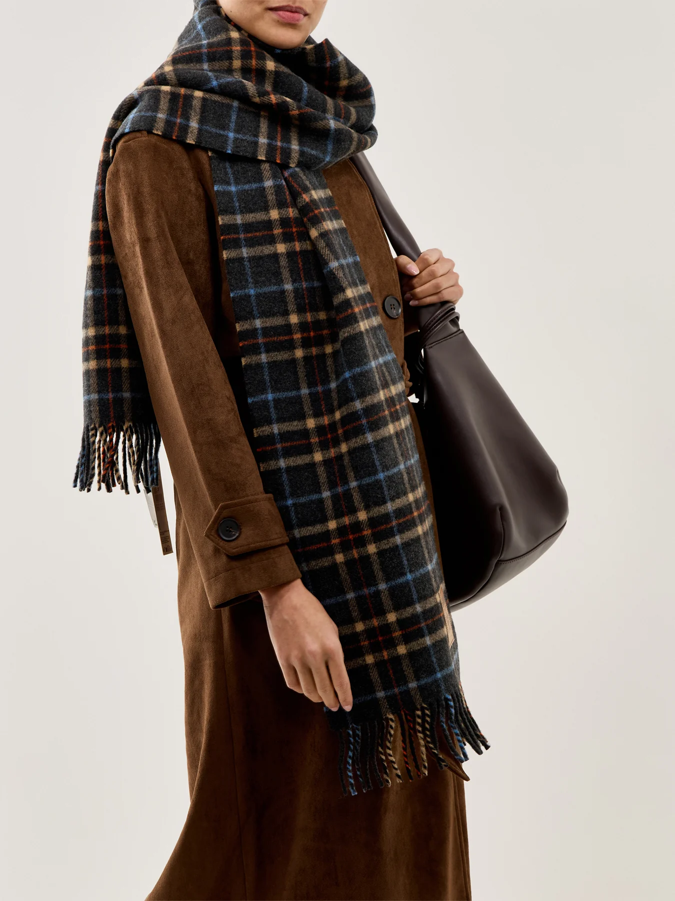 Double Face Wool Check Scarf Charcoal Grey - Image 2