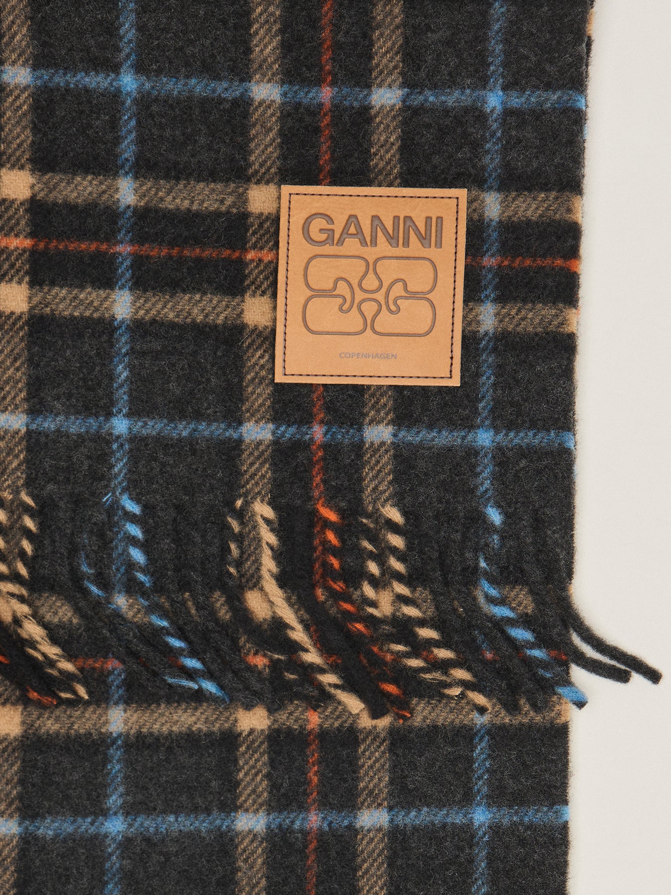 Double Face Wool Check Scarf Charcoal Grey - Image 3