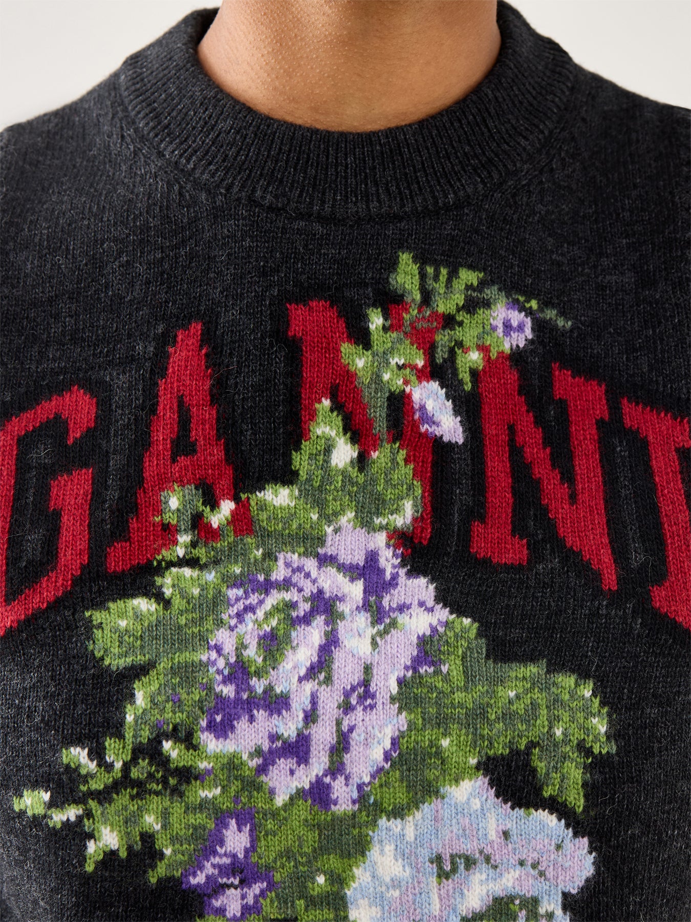Graphic Wool Mix Flowers Vest Black - Image 3