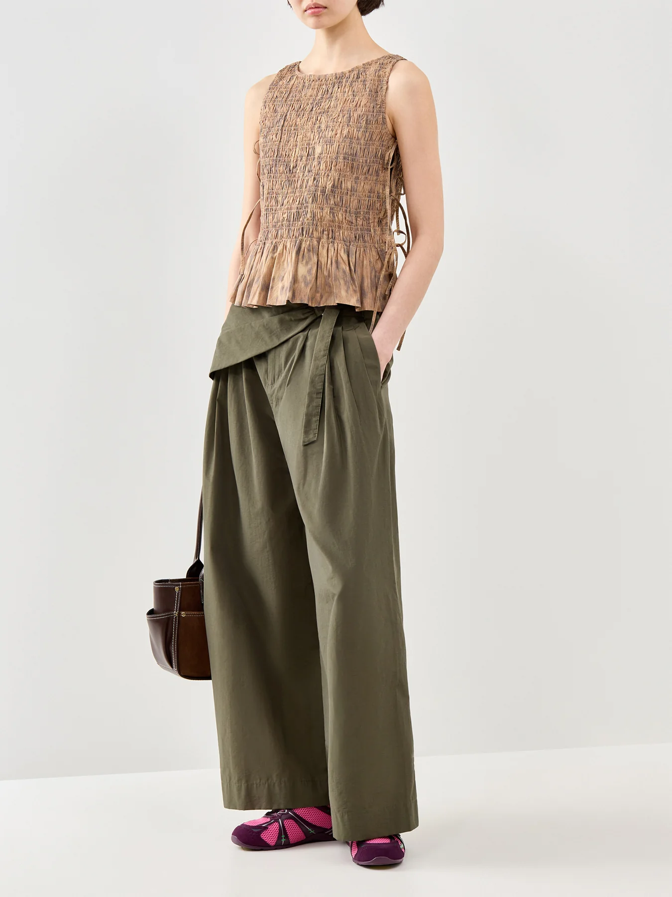 Printed Stretch Cotton Smocked Tie String Top - Image 2