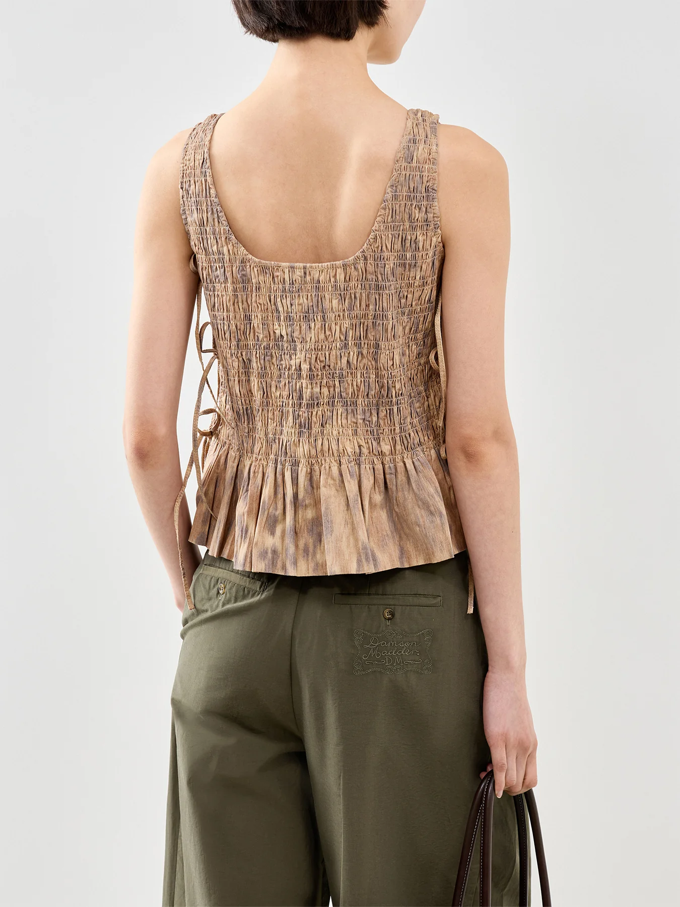 Printed Stretch Cotton Smocked Tie String Top - Image 5