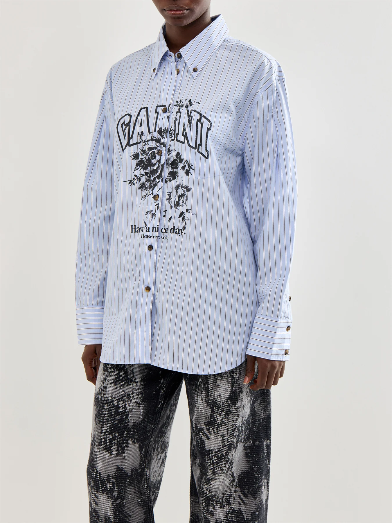 Stripe Oversized Cotton Shirt Purple - Image 4