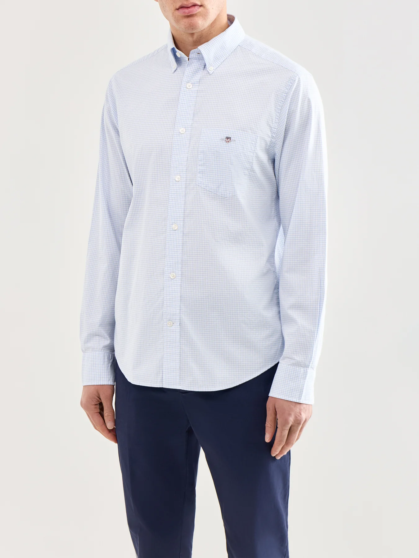Classic Poplin Gingham Shirt Blue - Image 4