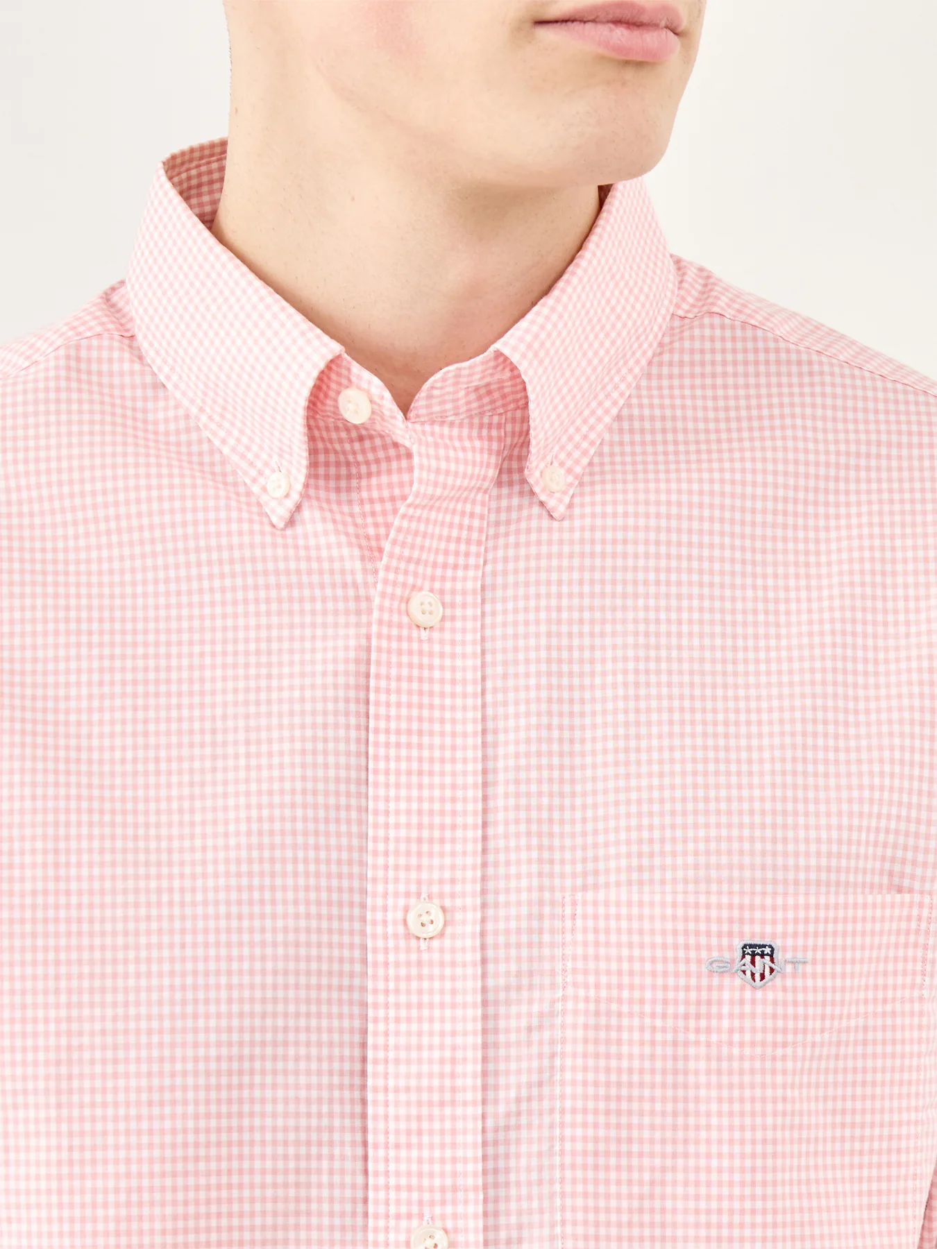 Poplin Gingham Shirt Washed Pink - Image 3