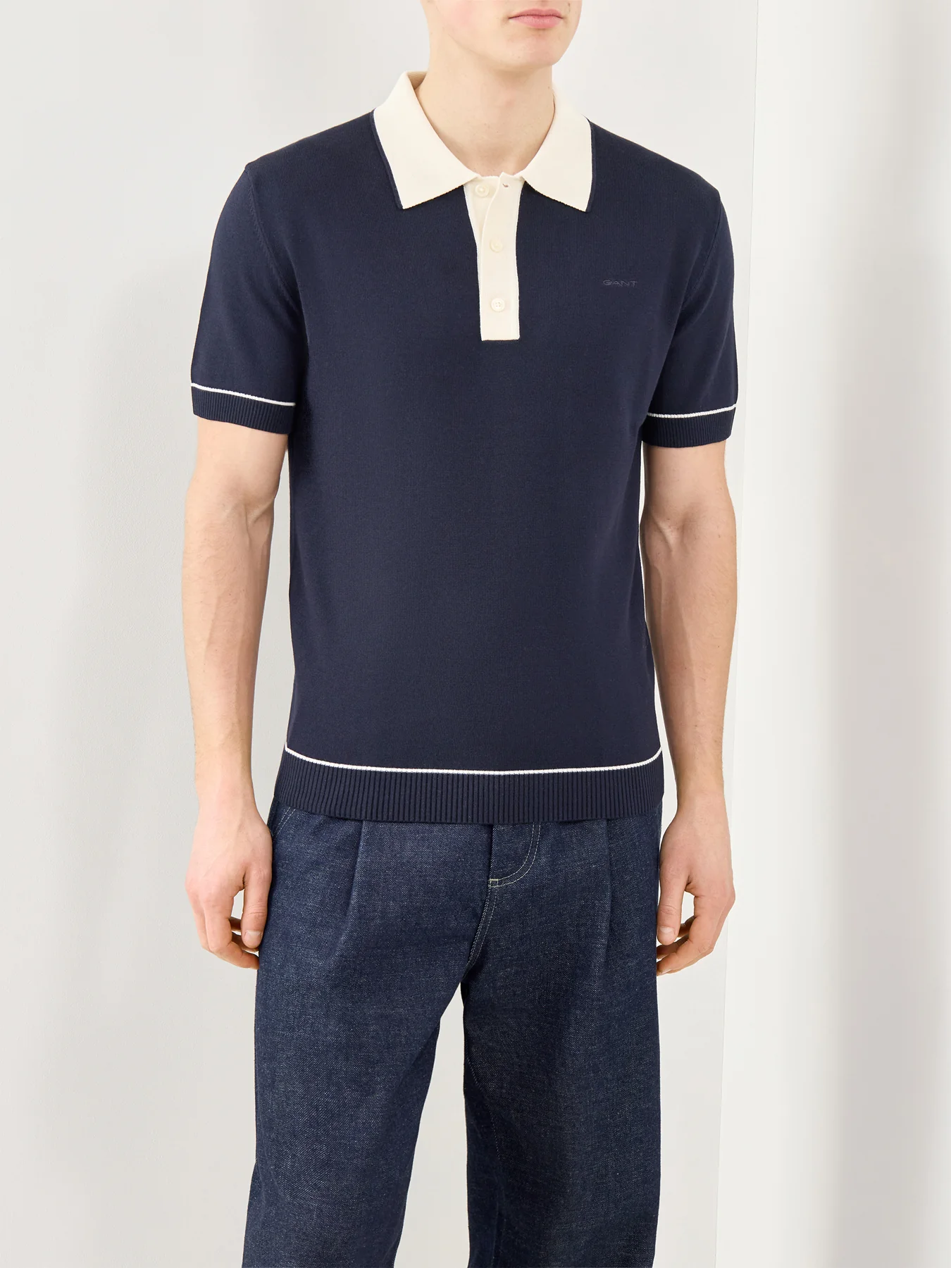 GANT Cotton Modal Polo Shirt Evening Blue - Image 4