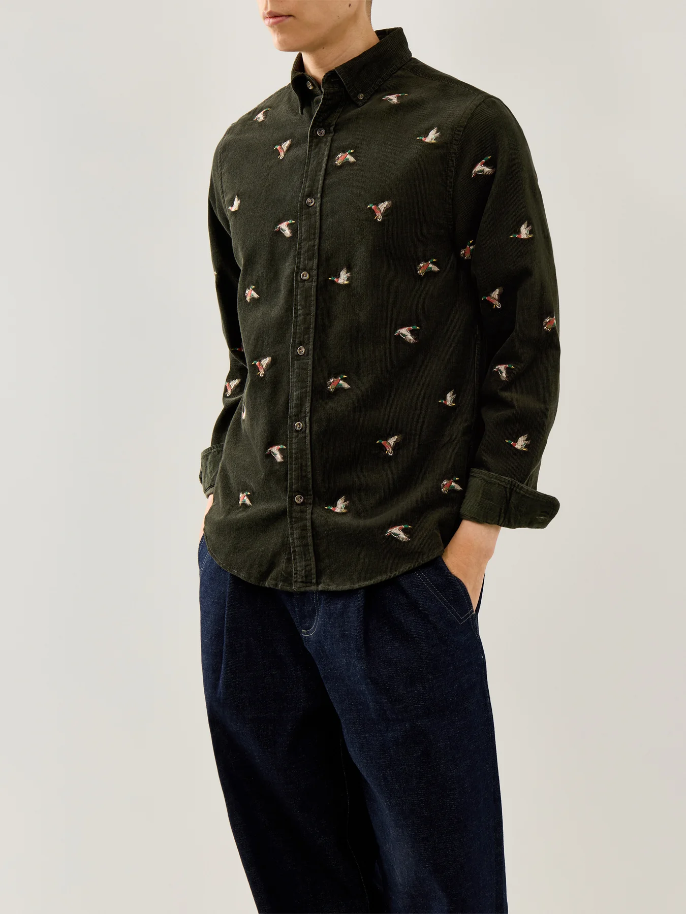 Embroidered Ducks Shirt Green - Image 4