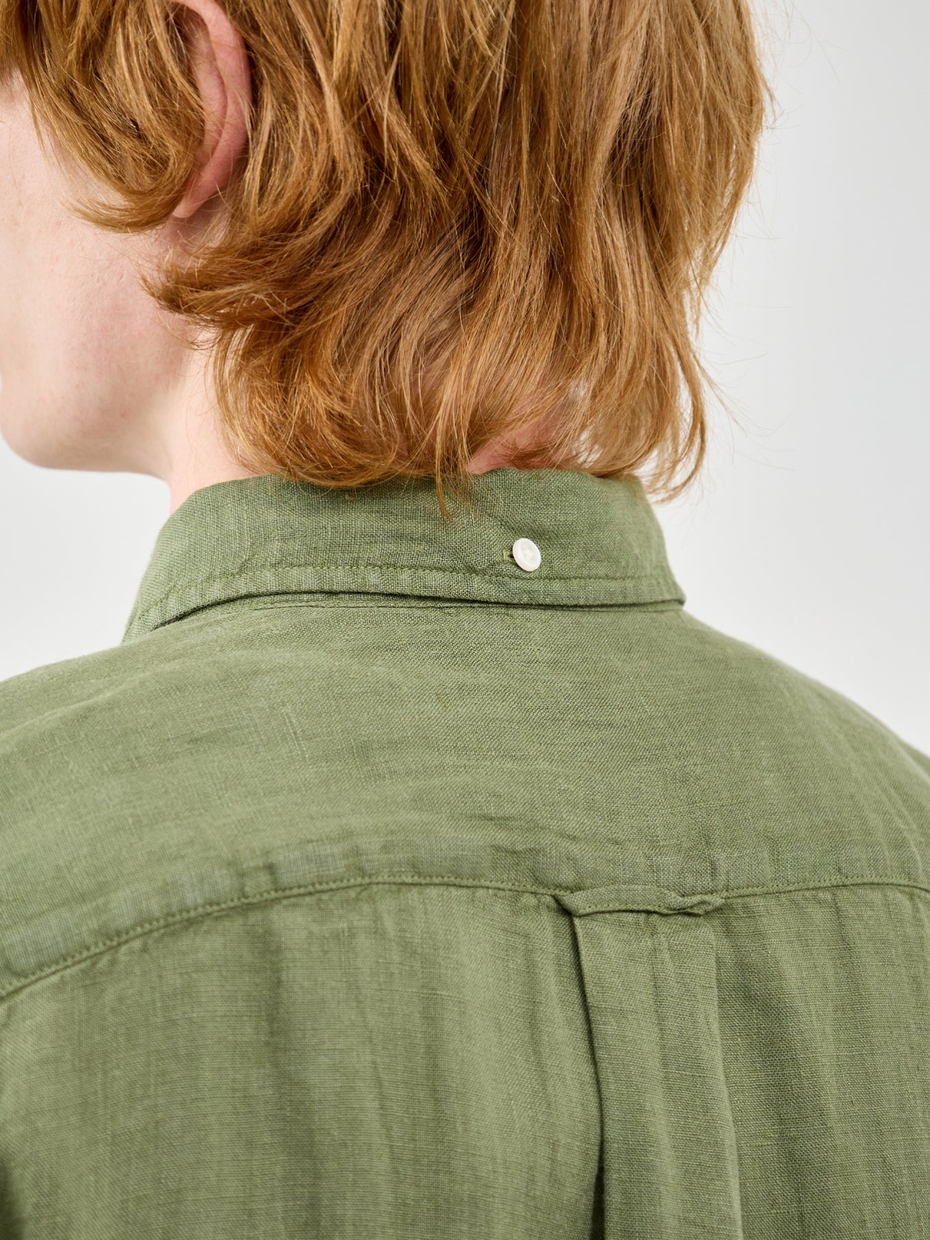 Garment Dyed Linen Shirt Green - Image 3