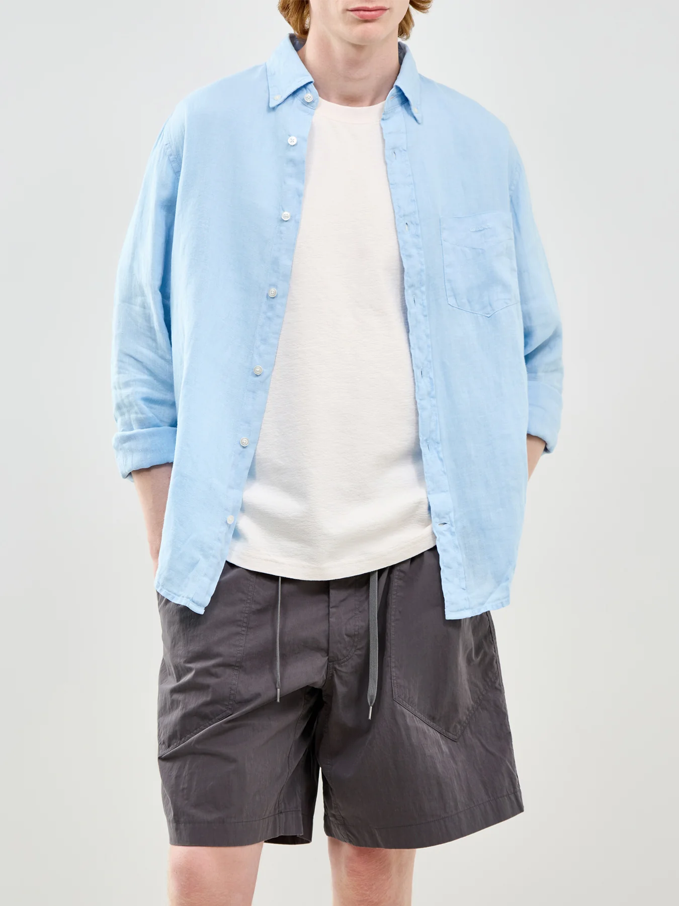 Garment Dyed Linen Shirt Blue - Image 4