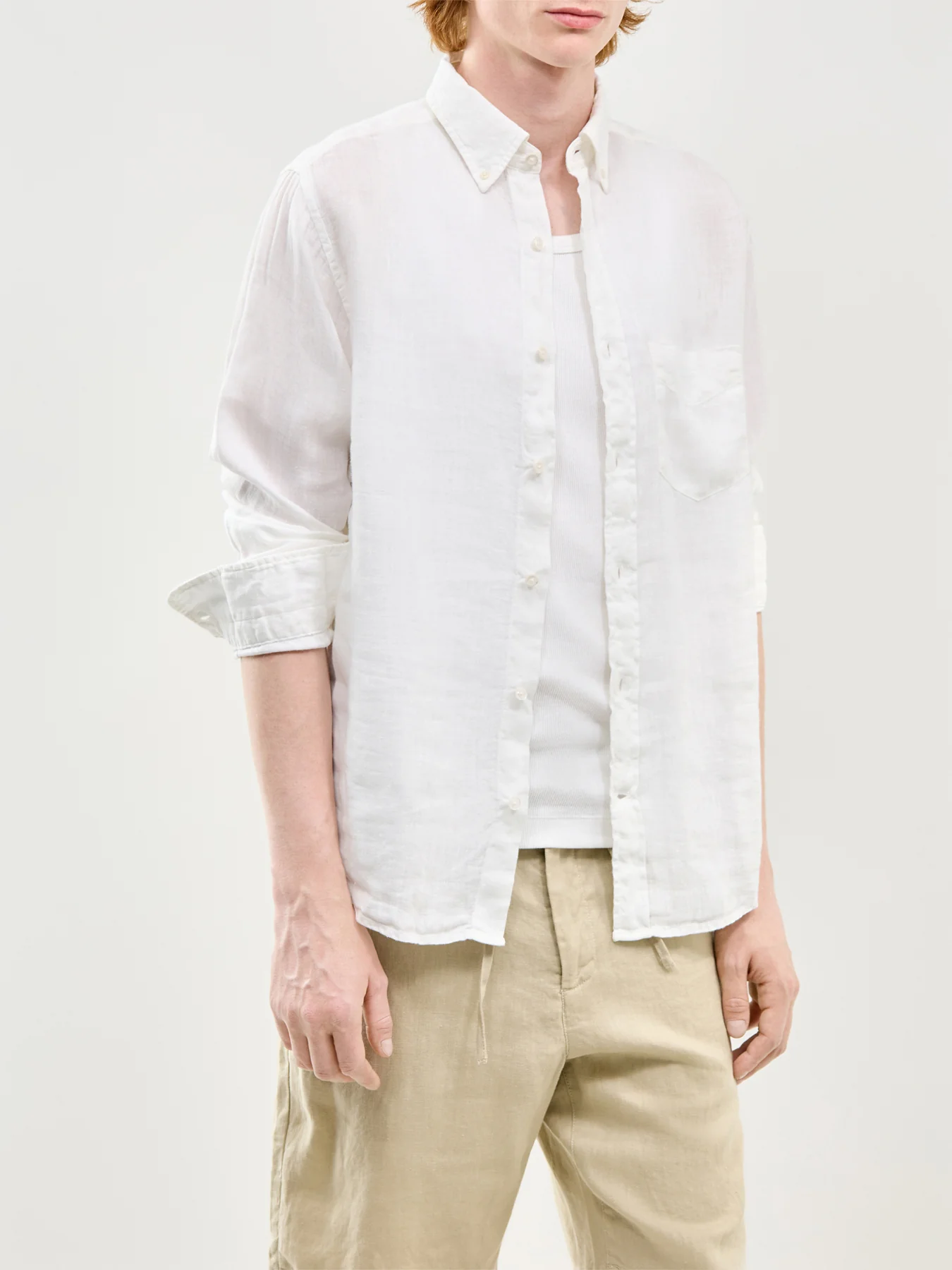 Garment Dyed Linen Shirt White - Image 4