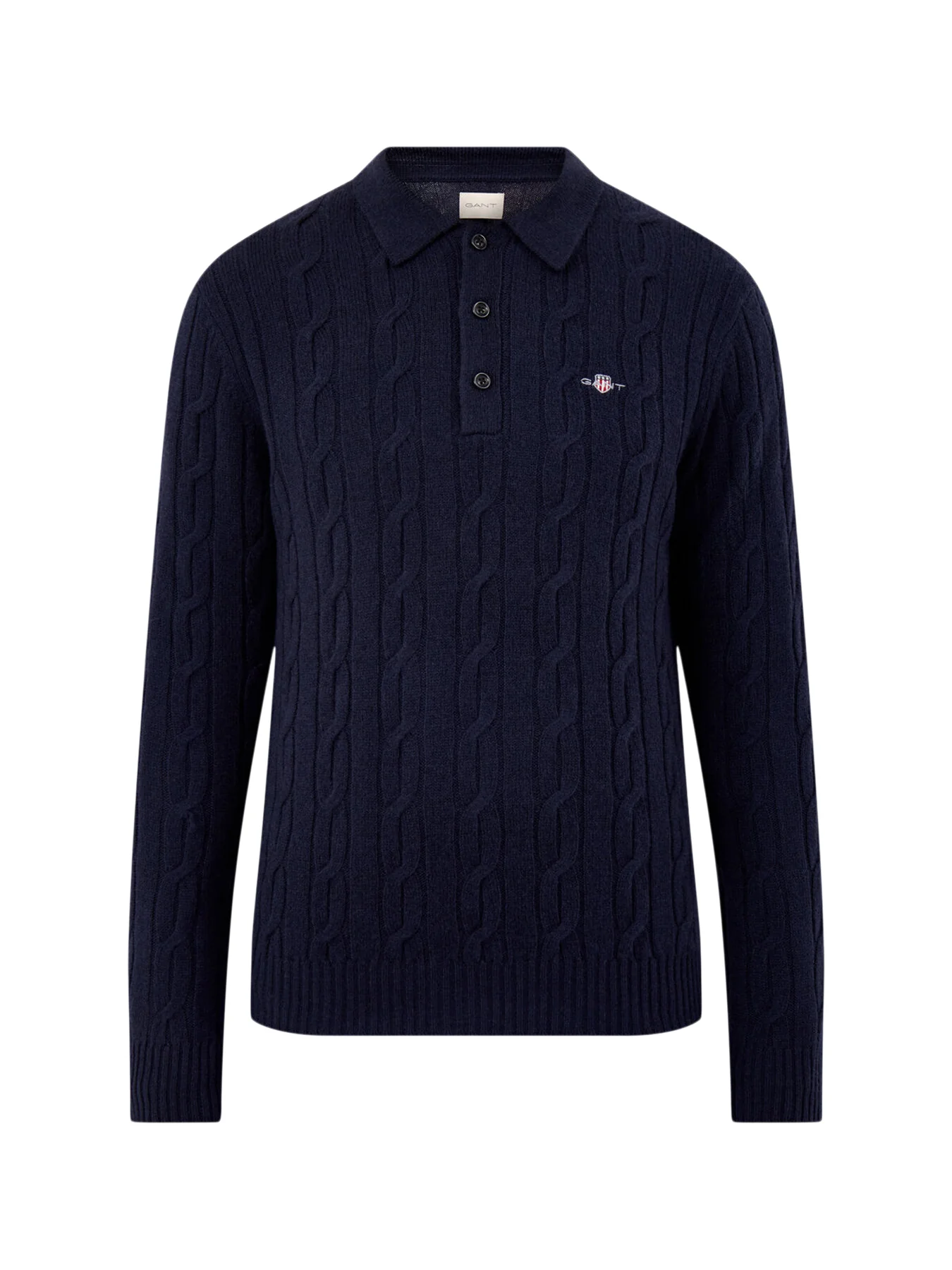 Lambswool Cable Polo Jumper Evening Blue
