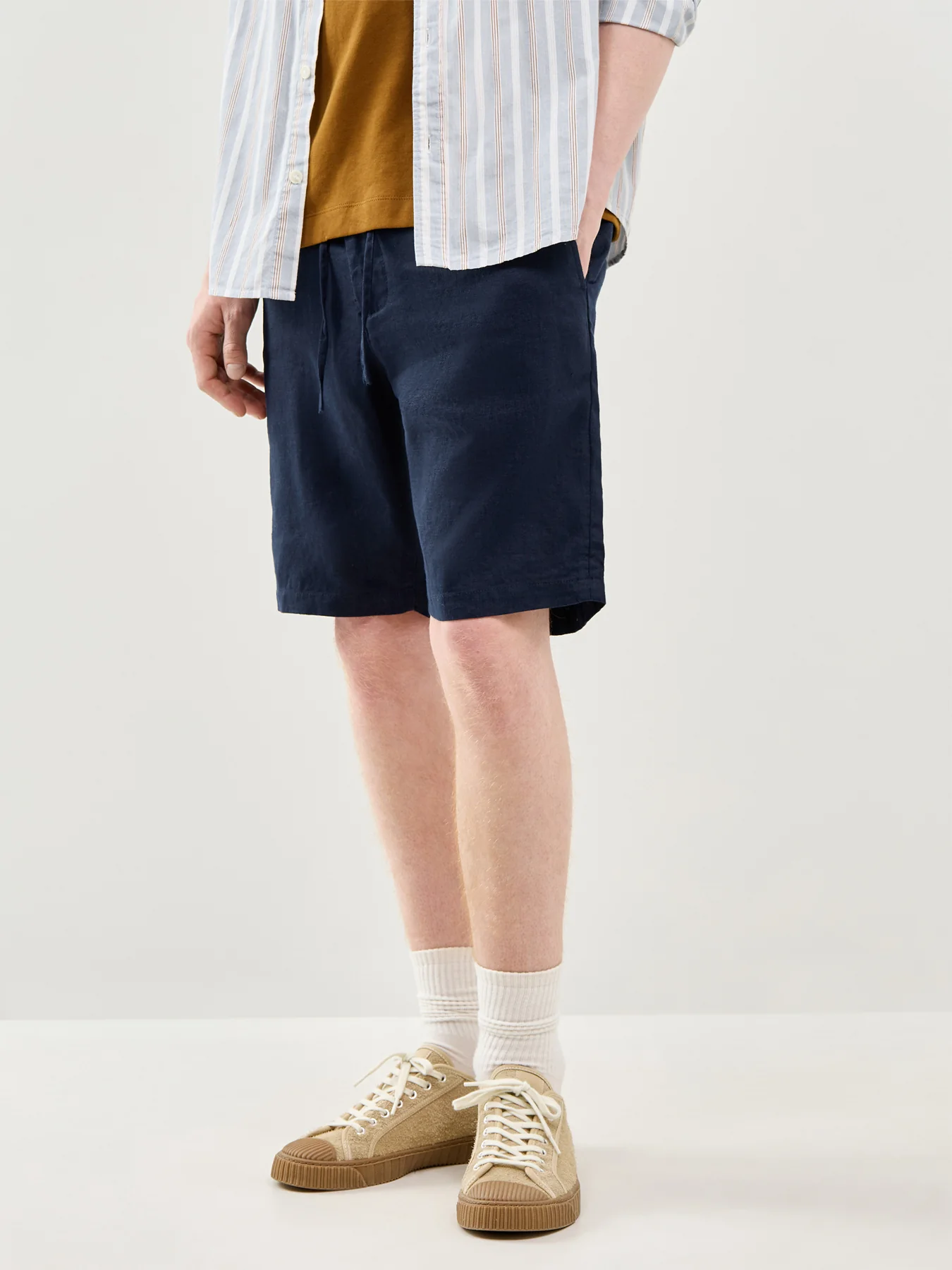 Linen Drawstring Shorts Navy - Image 4