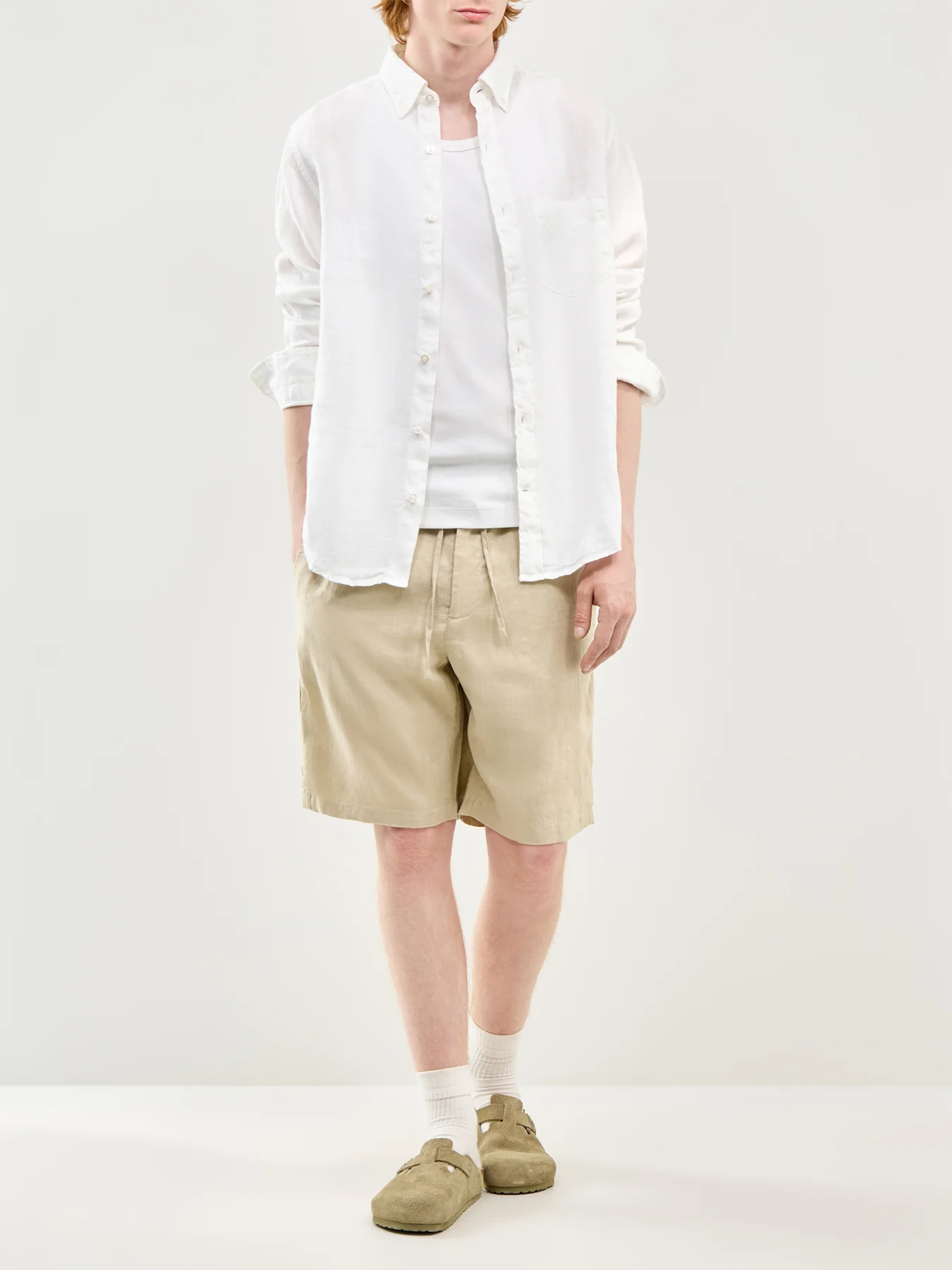Linen Drawstring Shorts Beige - Image 2