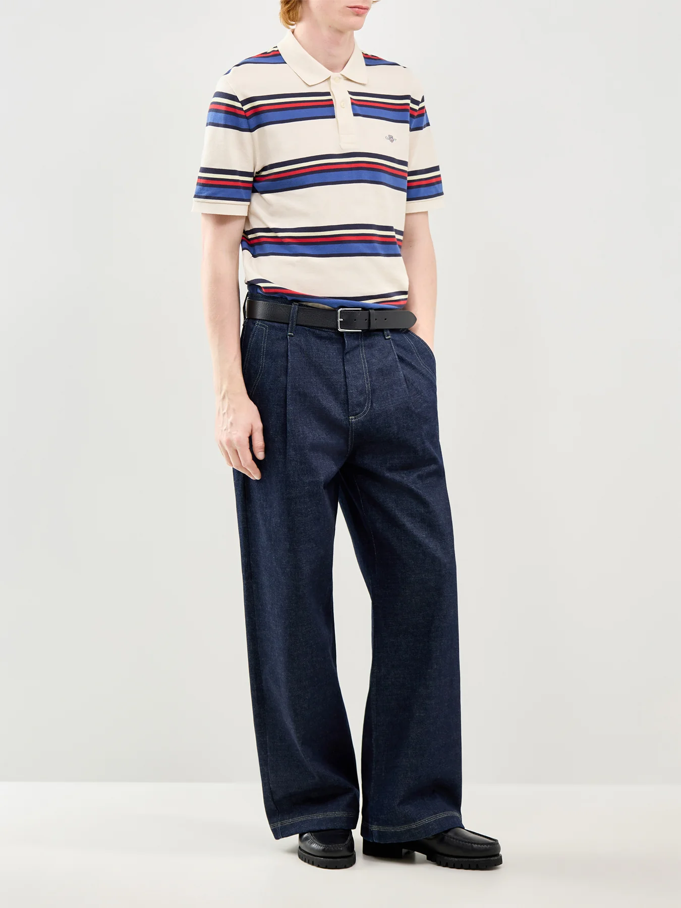 Striped Polo Shirt White - Image 2