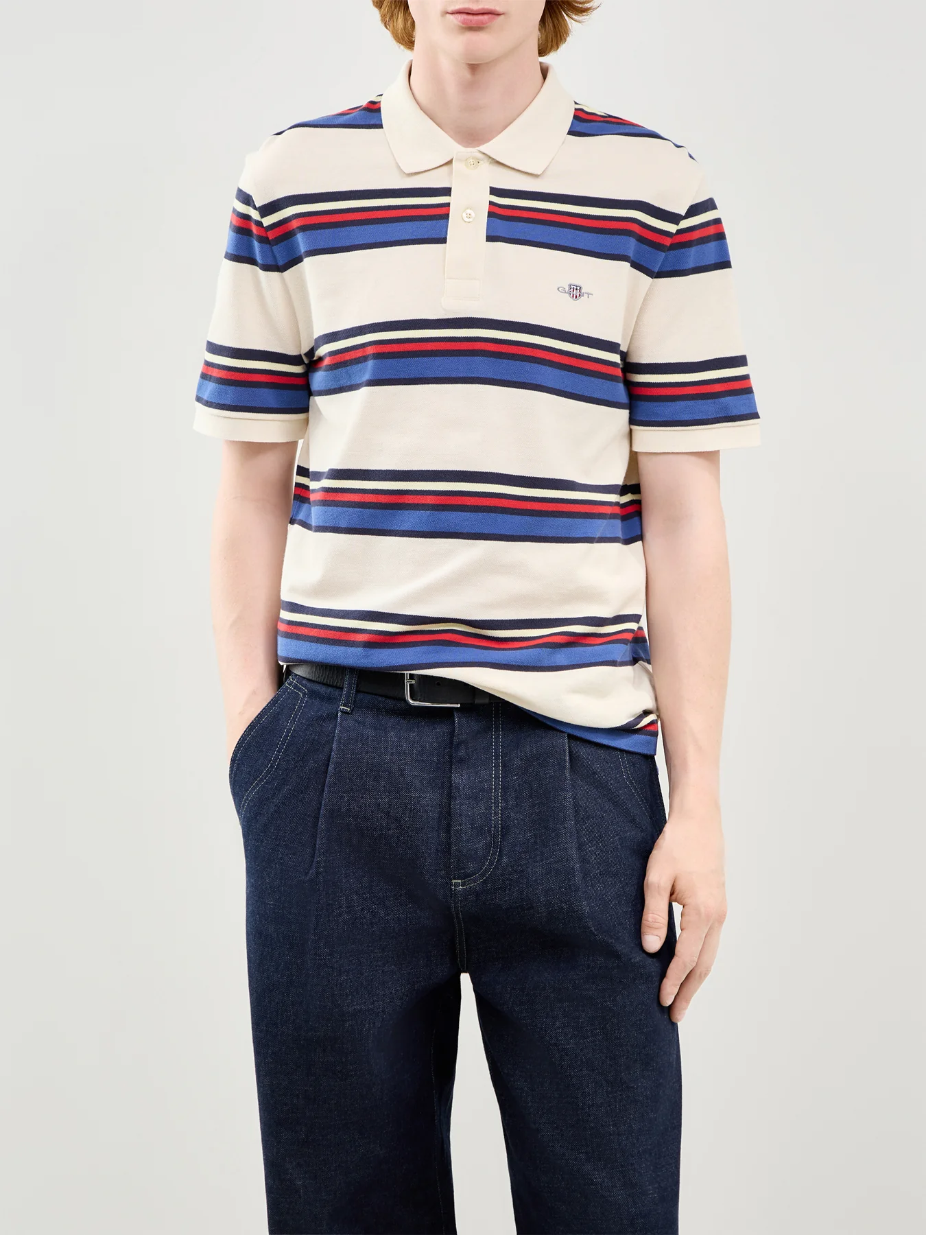 Striped Polo Shirt White - Image 4