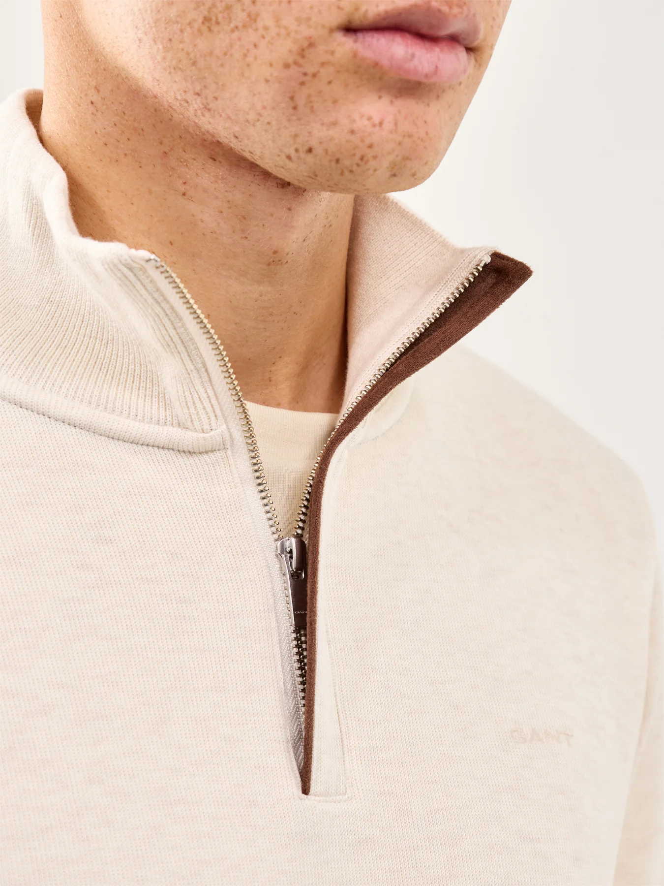 Sacker Rib Half-Zip Jumper Cream - Image 3