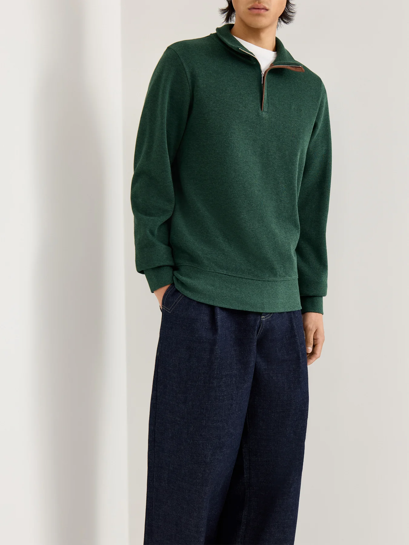 Sacker Rib Cotton Half Zip Green - Image 4