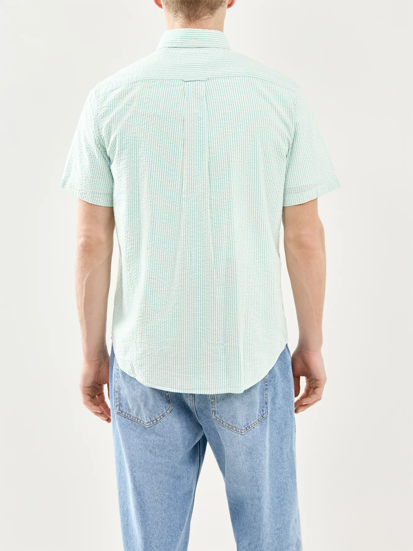 GANT Seersucker Stripe Short Sleeve Shirt Turquoise - Image 5