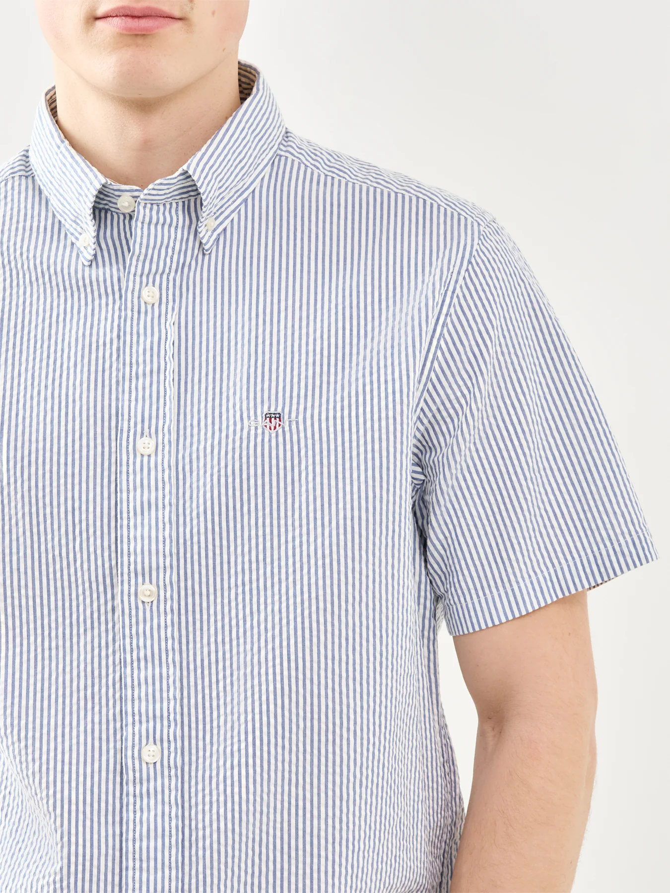 GANT Seersucker Stripe Short Sleeve Shirt Blue - Image 3