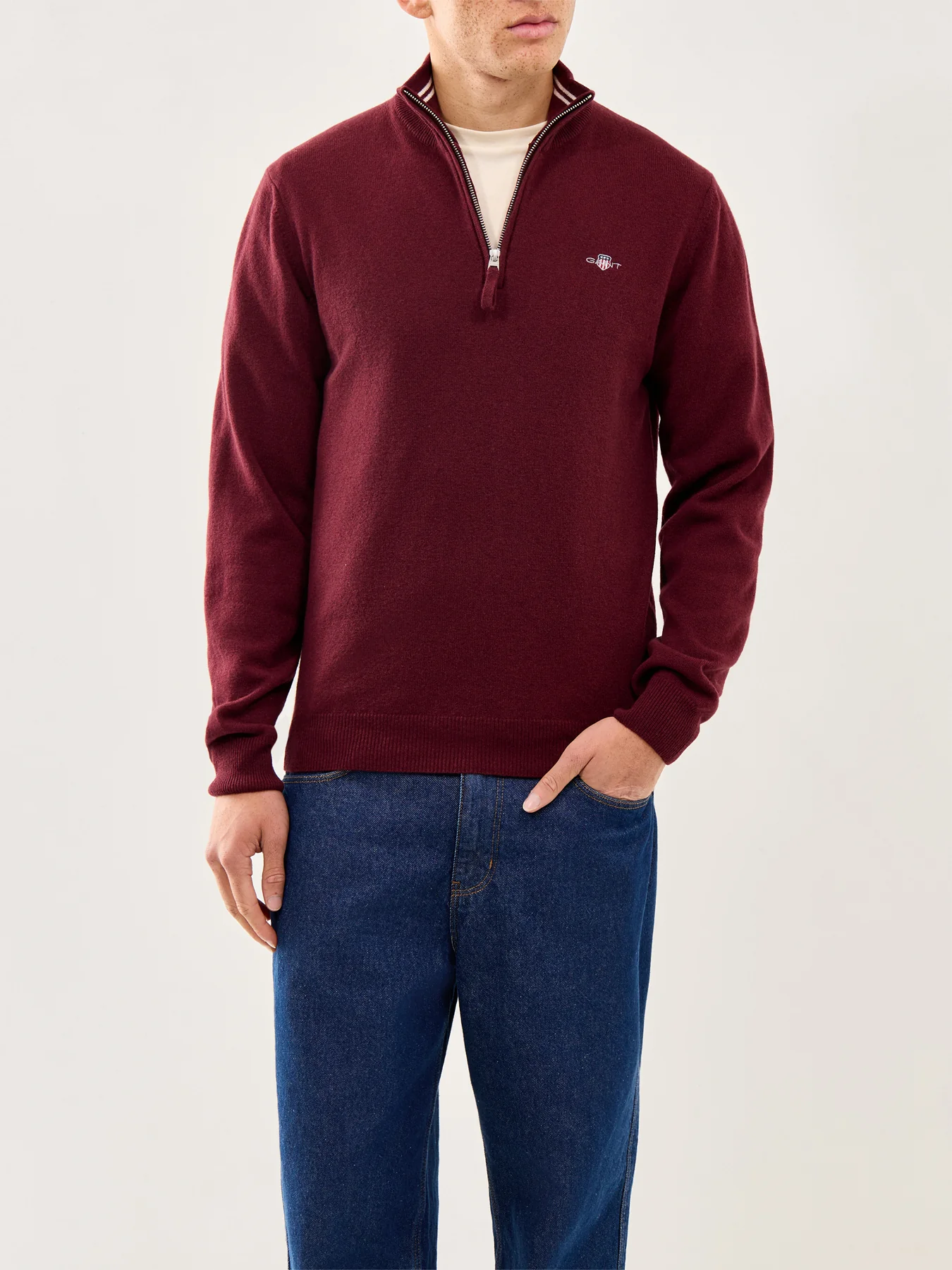 Superfine Lambswool Half-Zip Jumper Bordeaux Melange - Image 4