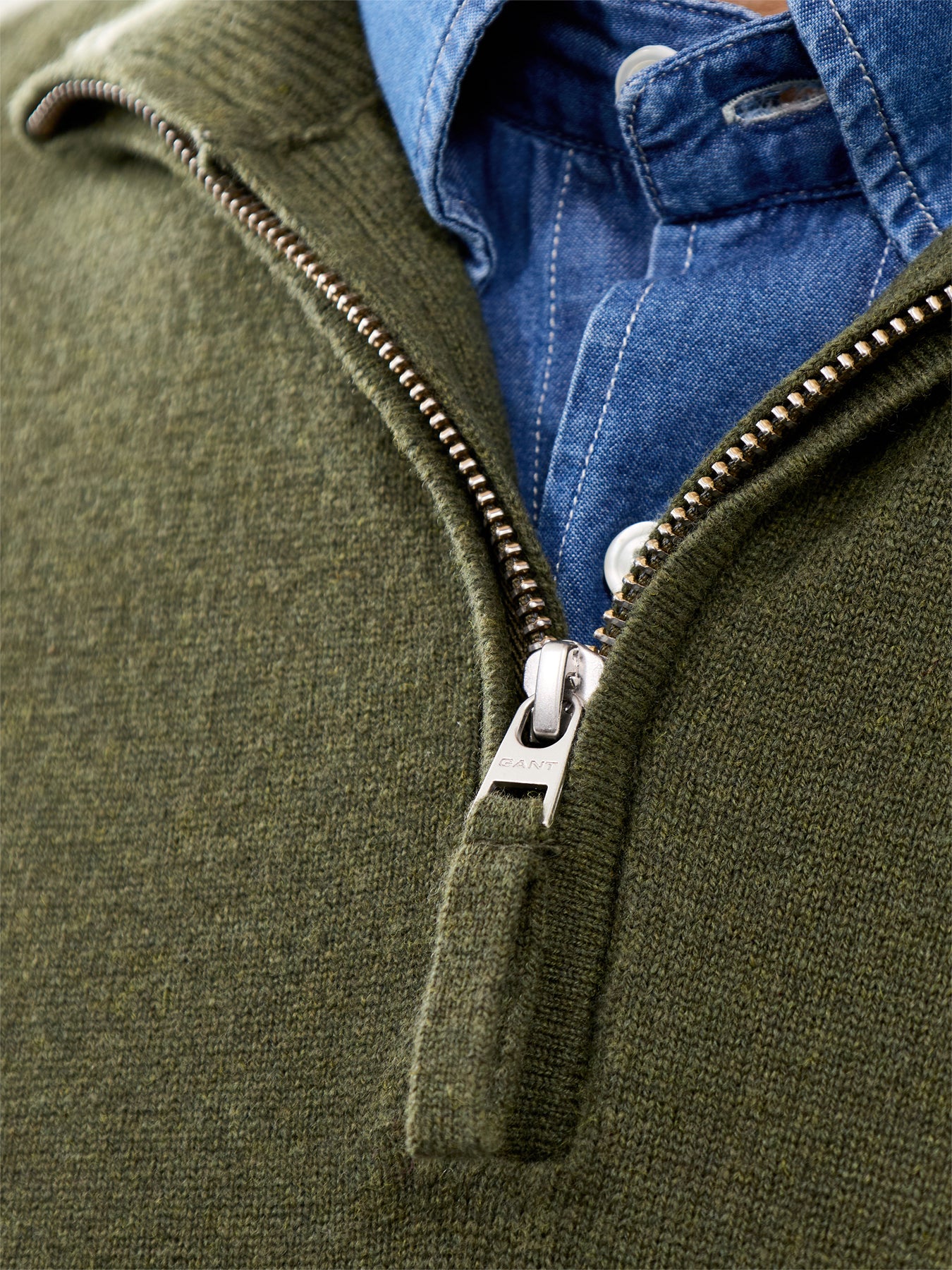 Superfine Lambswool Half-Zip Jumper Khaki Green Melange - Image 3