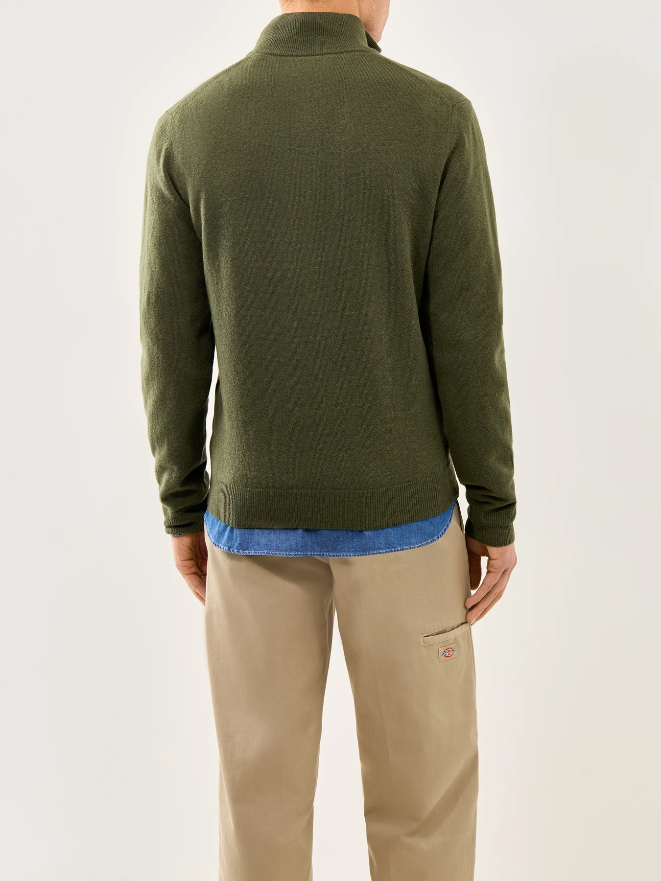 Superfine Lambswool Half-Zip Jumper Khaki Green Melange - Image 5