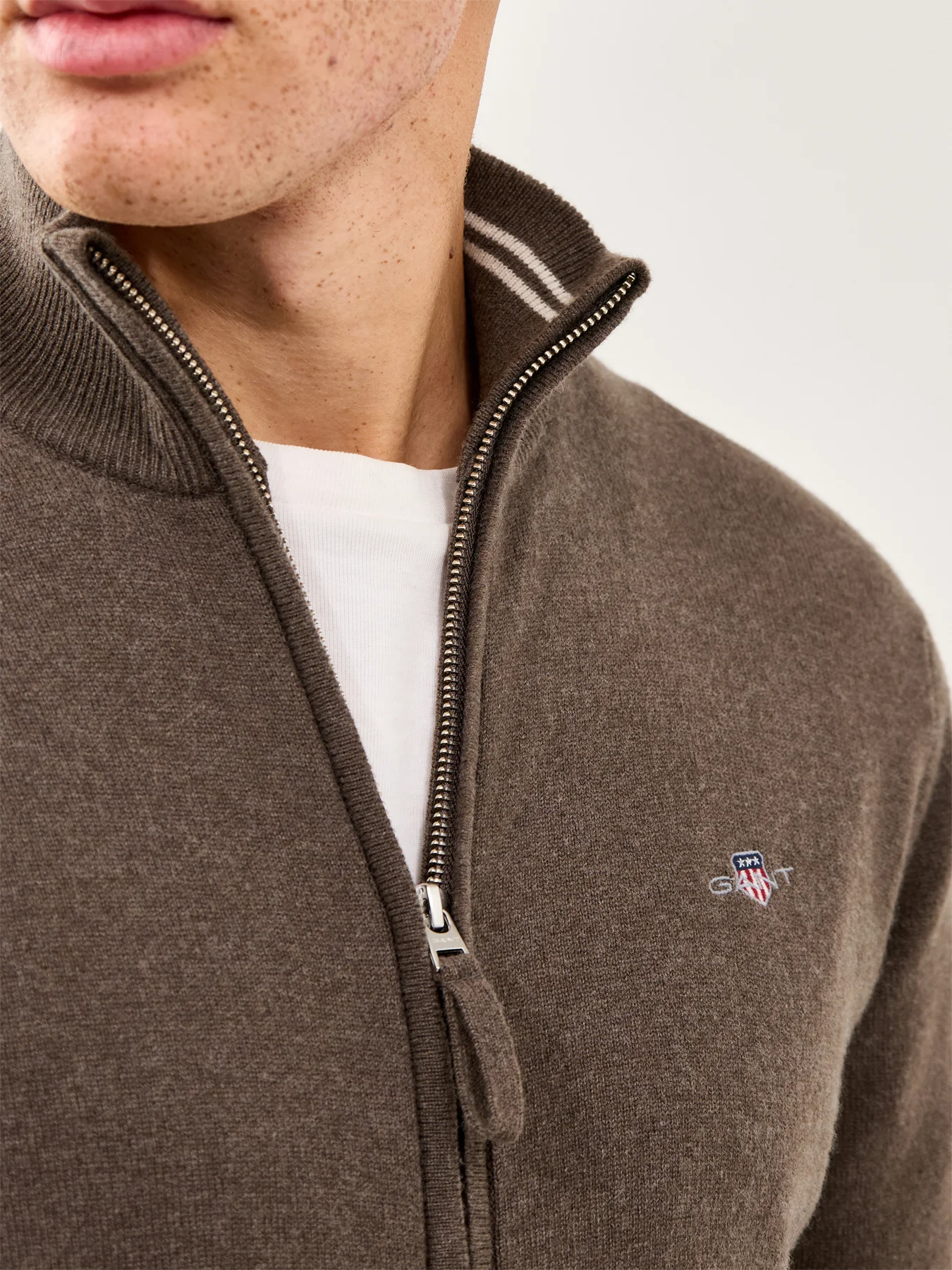 Superfine Lambswool Zip Cardigan Seawood Melange - Image 3
