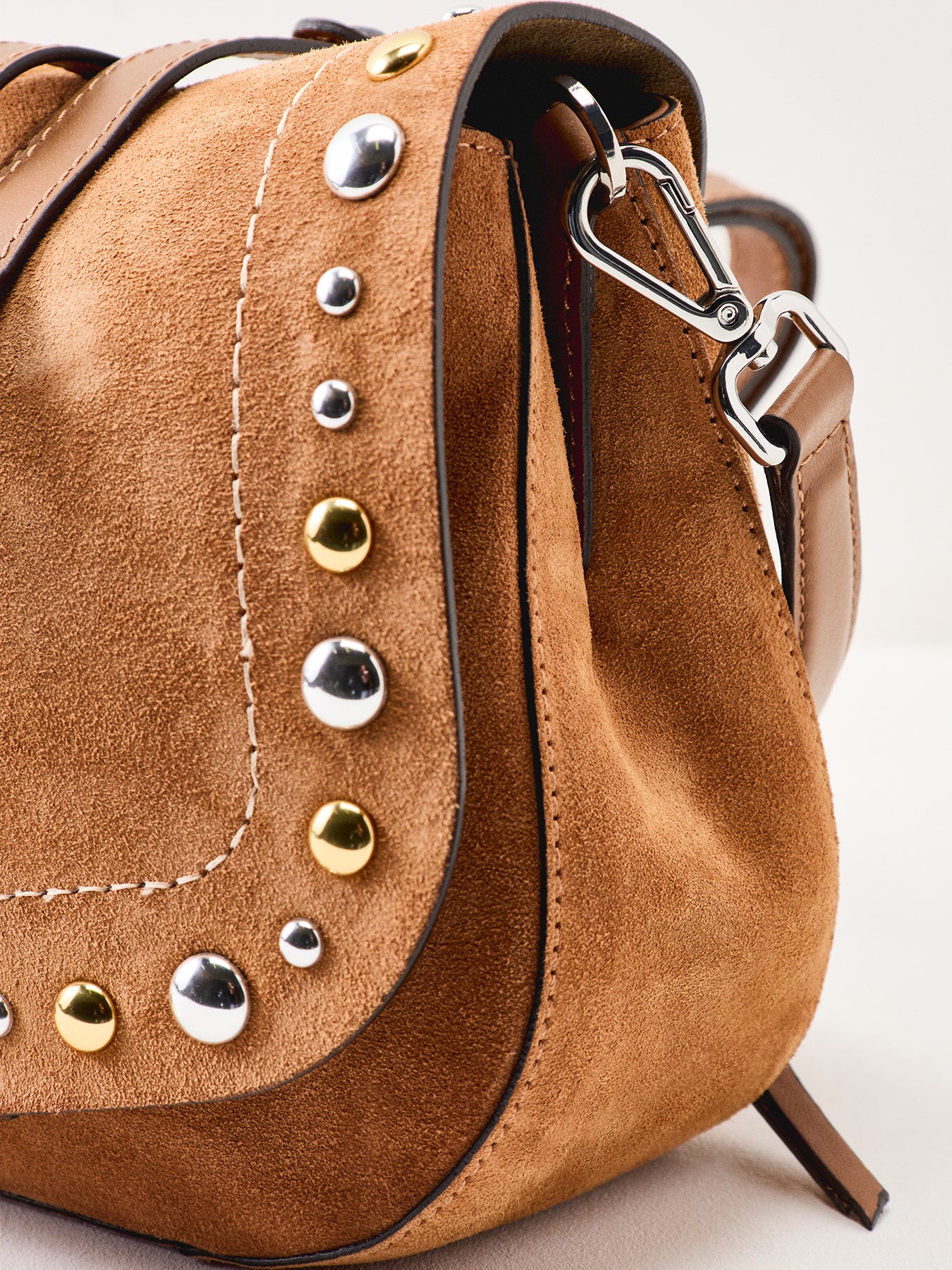 Helena Round Suede Studs Crossbody Tan - Image 5