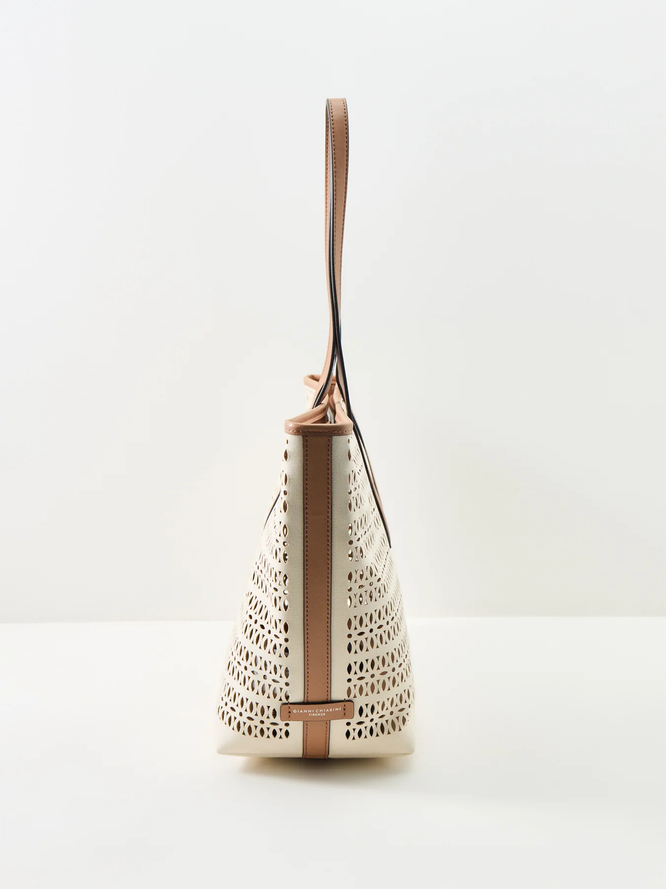 Mashup Laser Cut Leather Tote Bag Cream - Image 4
