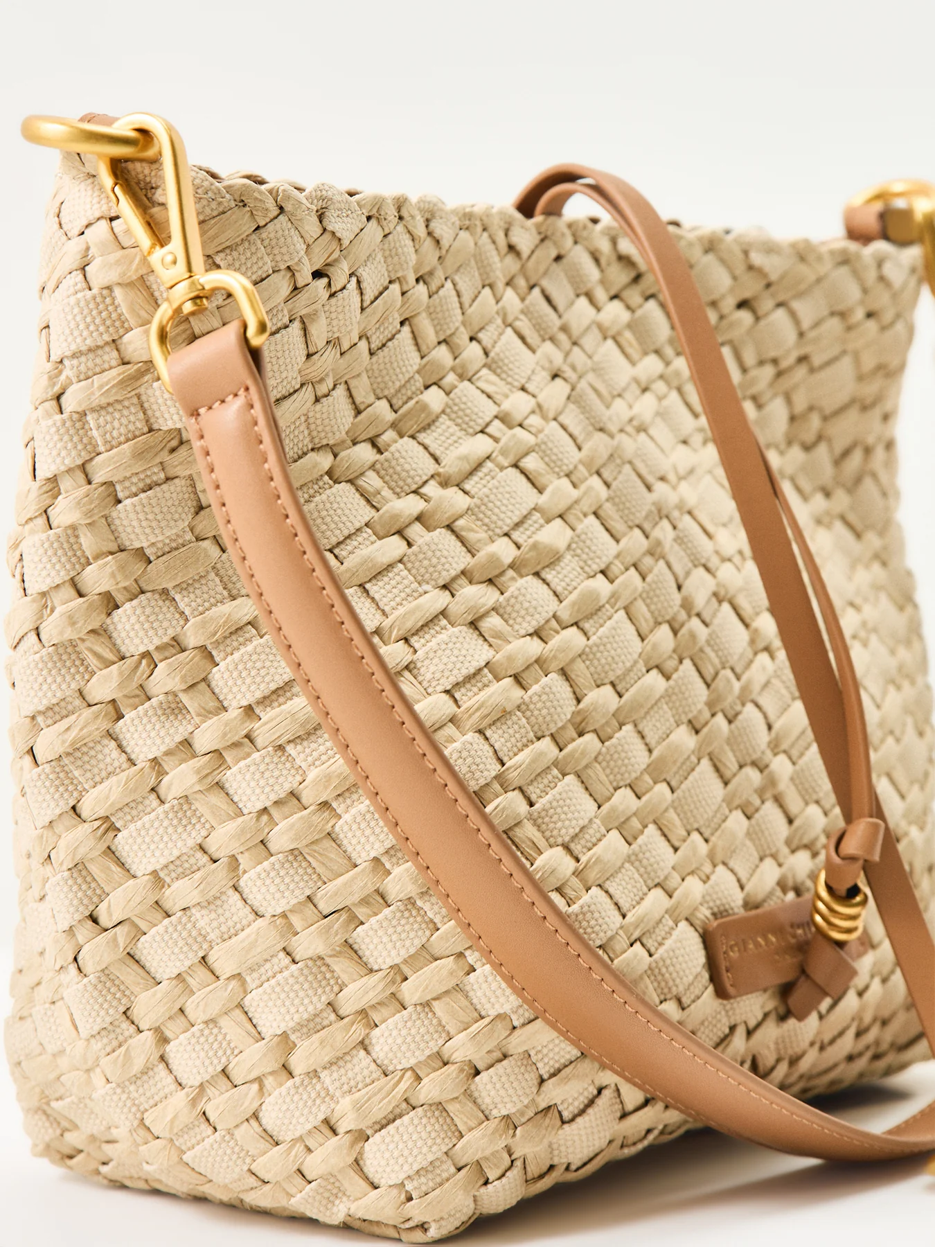 Mercy Straw Bucket Shoulder Bag Beige - Image 5