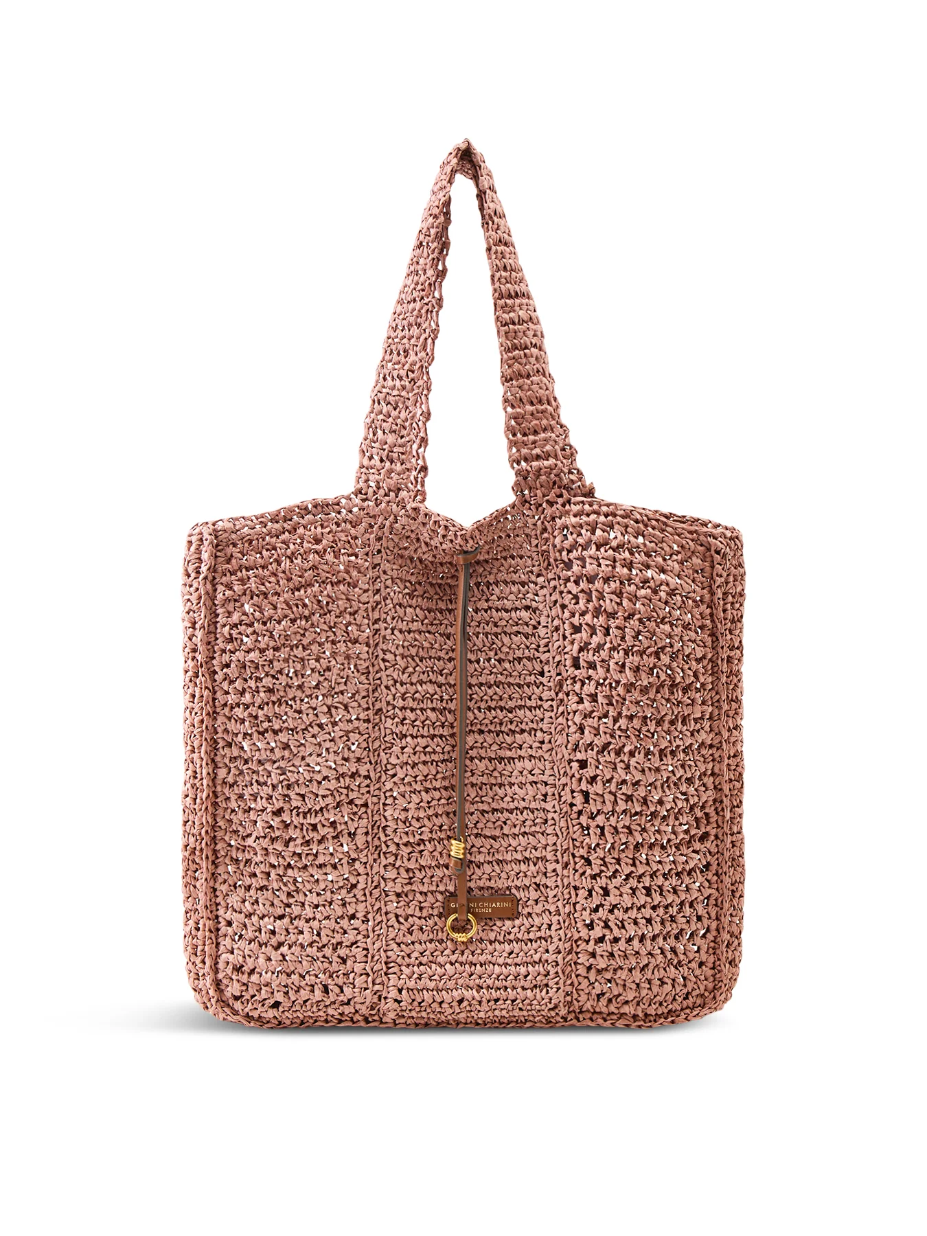 Nefeli Square Paper Straw Tote Bag Pink