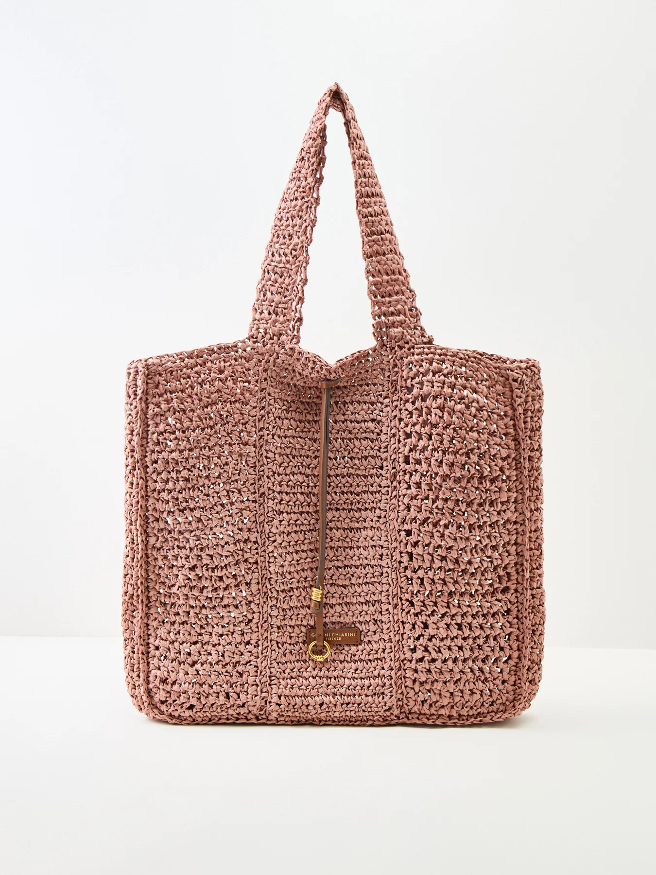 Nefeli Square Paper Straw Tote Bag Pink - Image 6