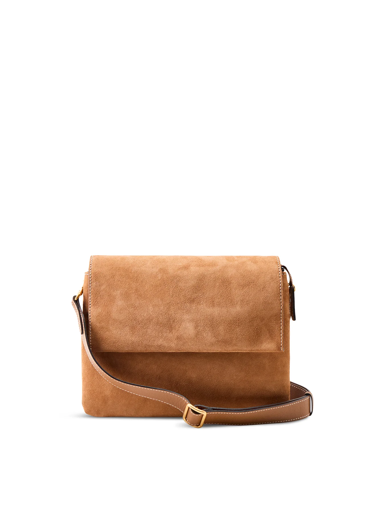 Three Large Suede Crossbody Bag Tan