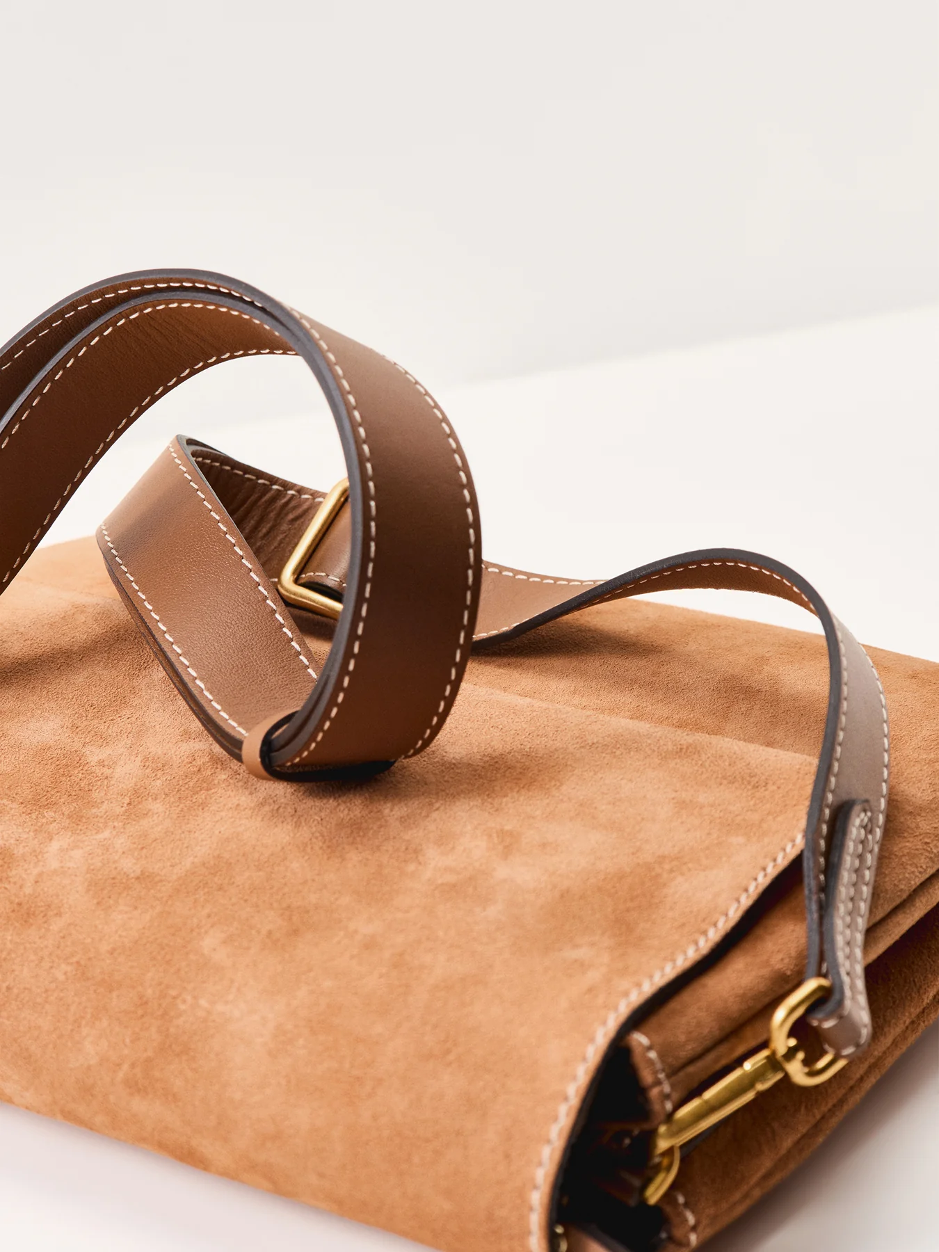 Three Large Suede Crossbody Bag Tan - Image 5