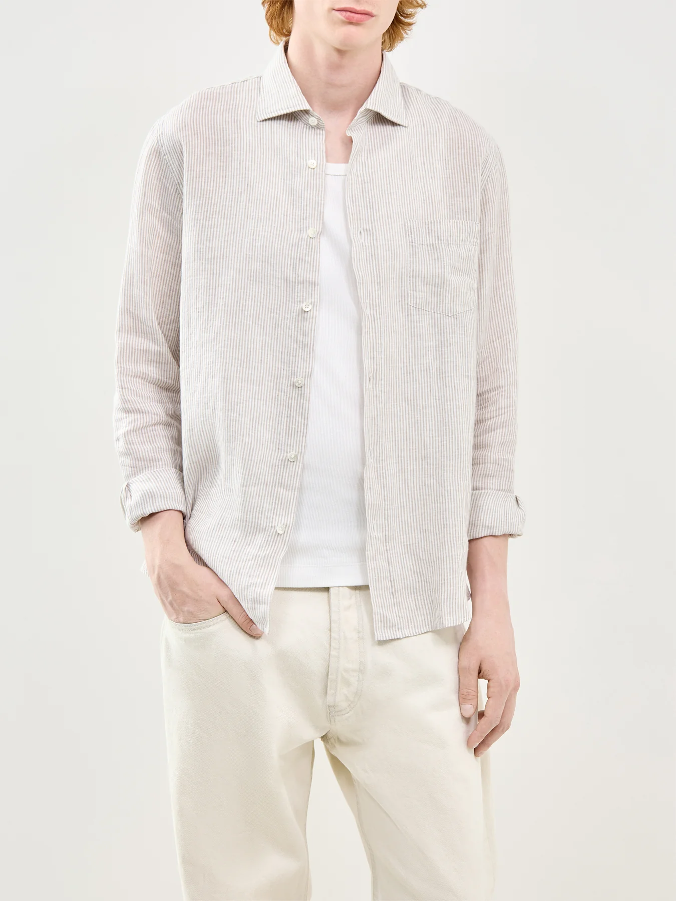 Linen Long Sleeve Shirt White - Image 4