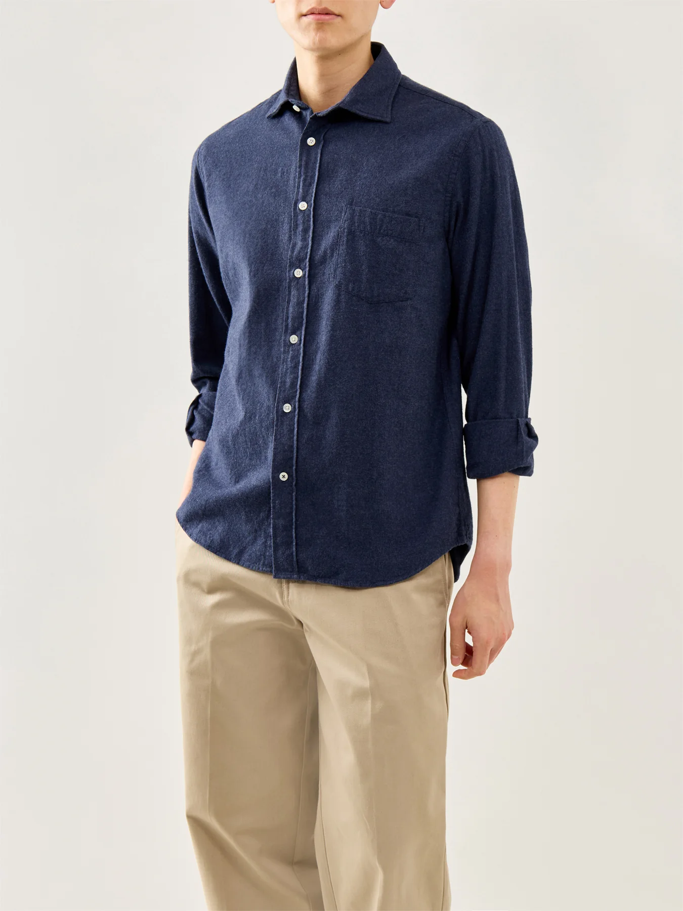 Paul Melange Flannel Shirt Navy - Image 4