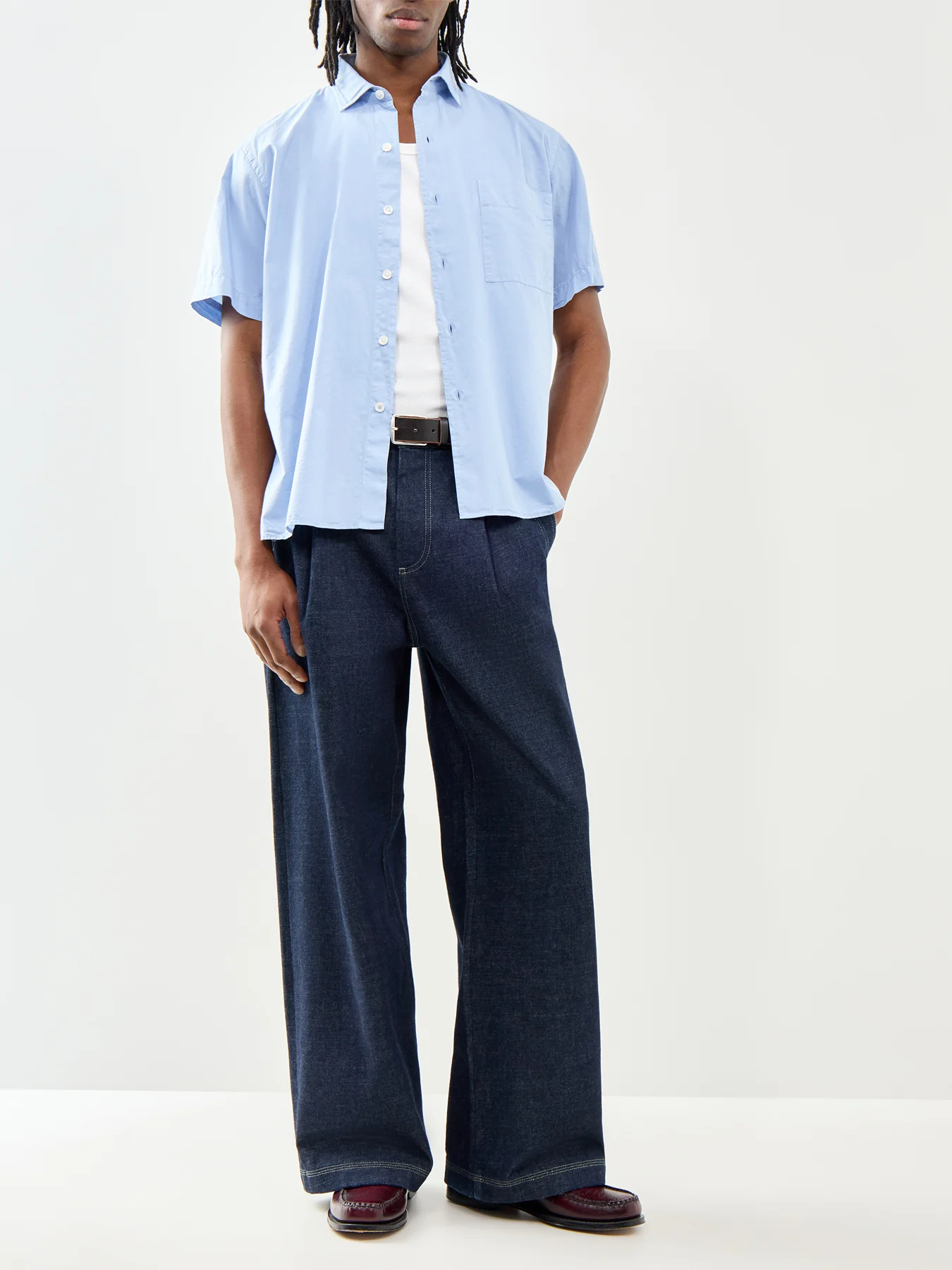 Short Sleeve Cotton Shirt Blue - Image 2