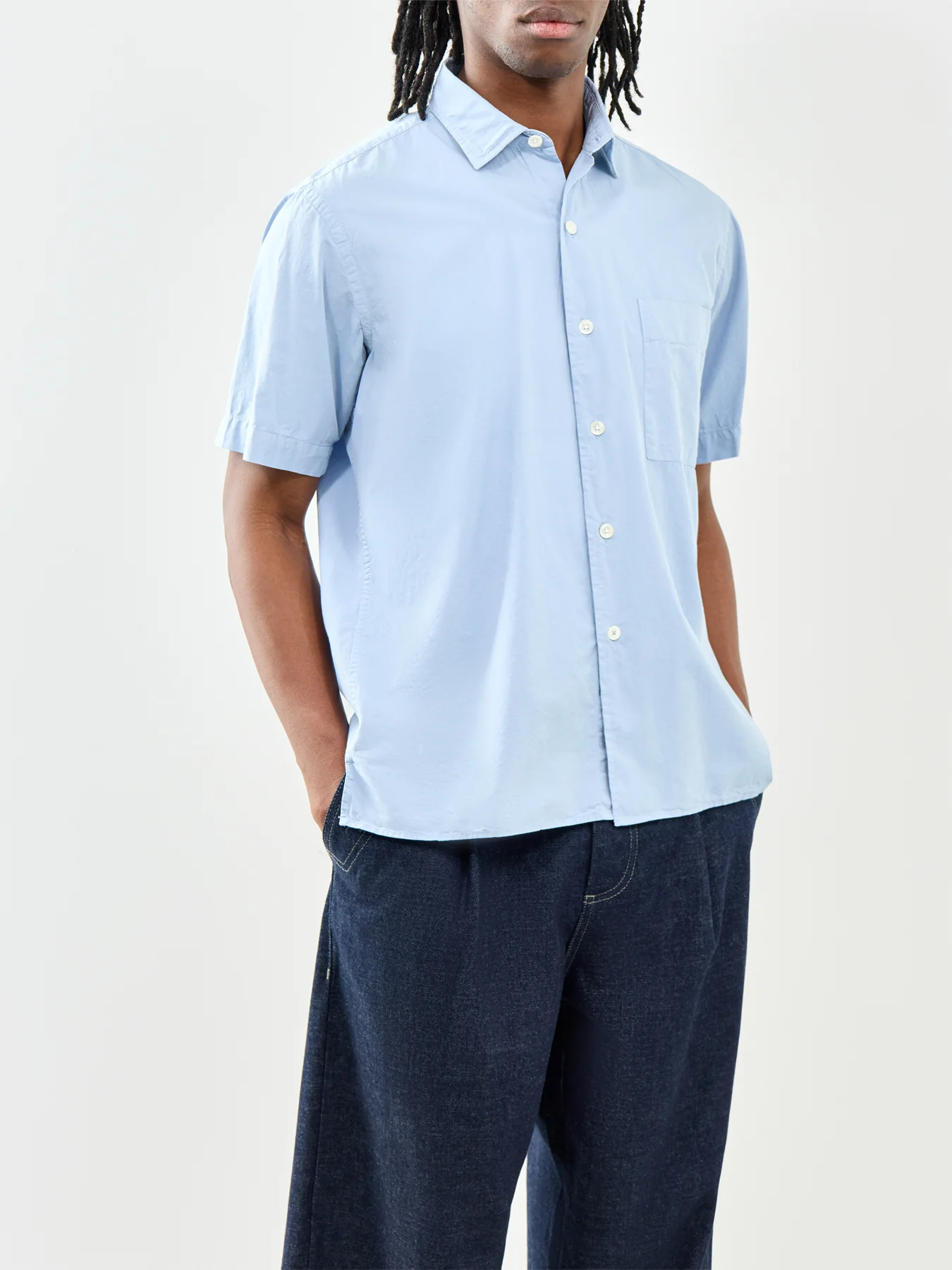 Short Sleeve Cotton Shirt Blue - Image 4