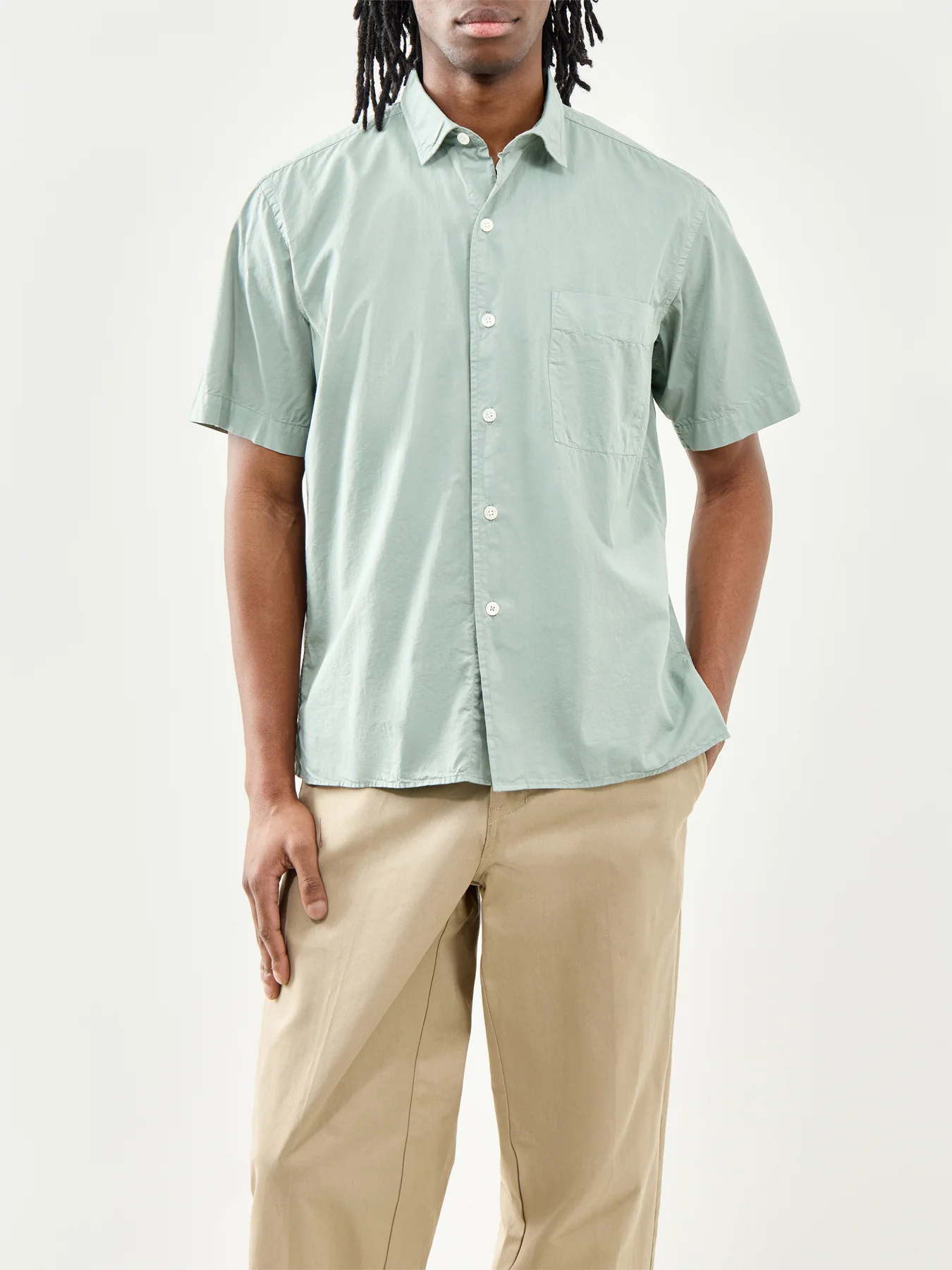 Short Sleeve Cotton Shirt Green - Image 4