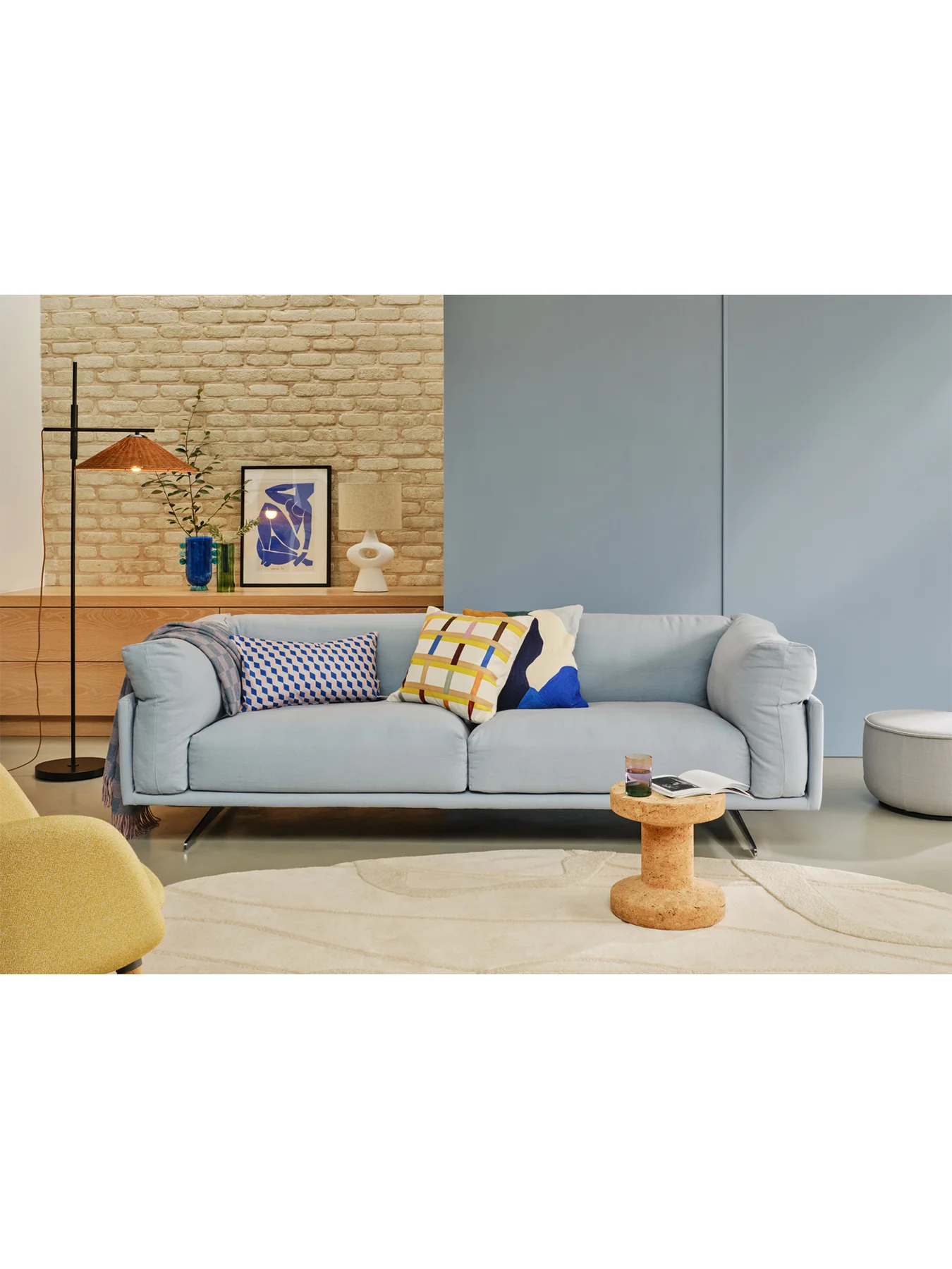 Novara 4 Seater Linen Sofa Blue - Image 2